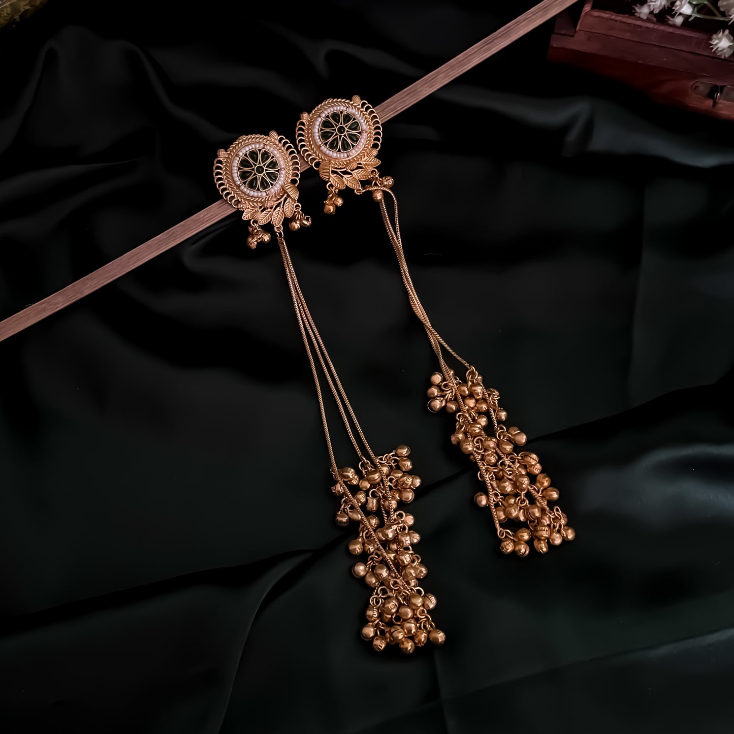 Unnati Premium Kashmiri Brass Dejhoor Ghungroo Earrings - Golden & Green