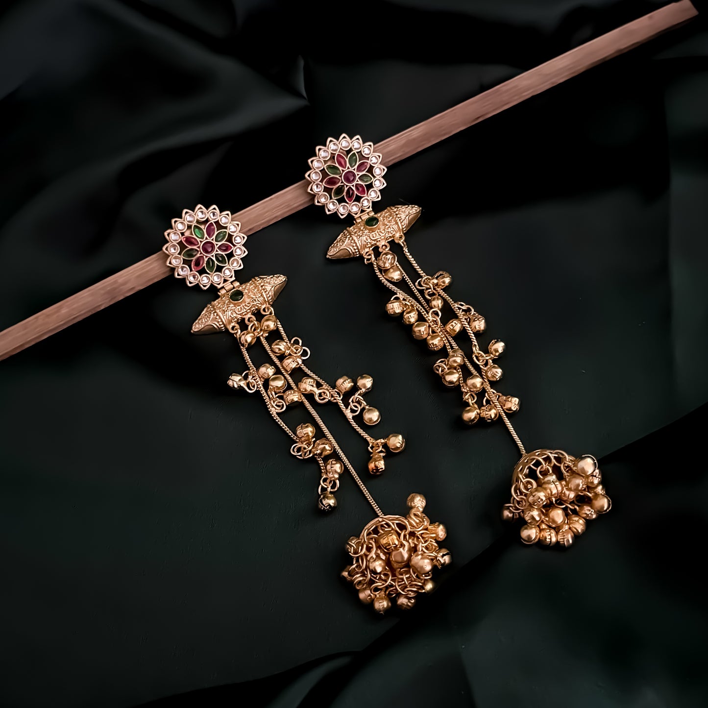 Keerthana Kashmiri Brass Dejhoor Ghungroo Jhumka Earrings - Multi