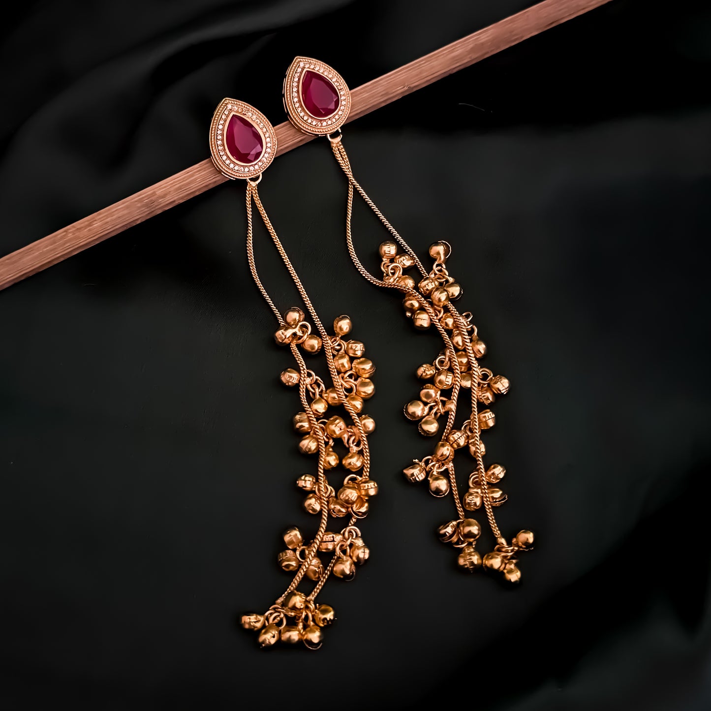 Priyati Kashmiri Brass Dejhoor Ghungroo Jhumka Earrings - Pink