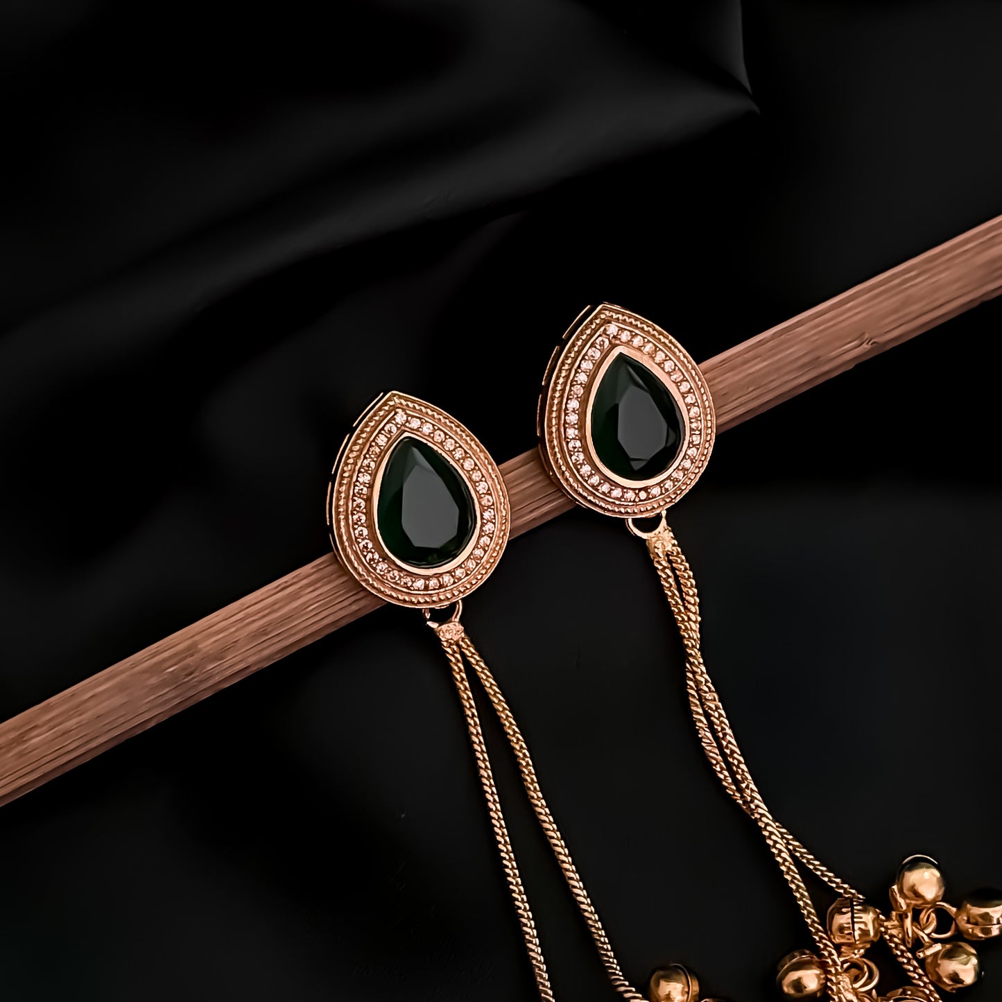 Priyati Kashmiri Brass Dejhoor Ghungroo Jhumka Earrings - Green