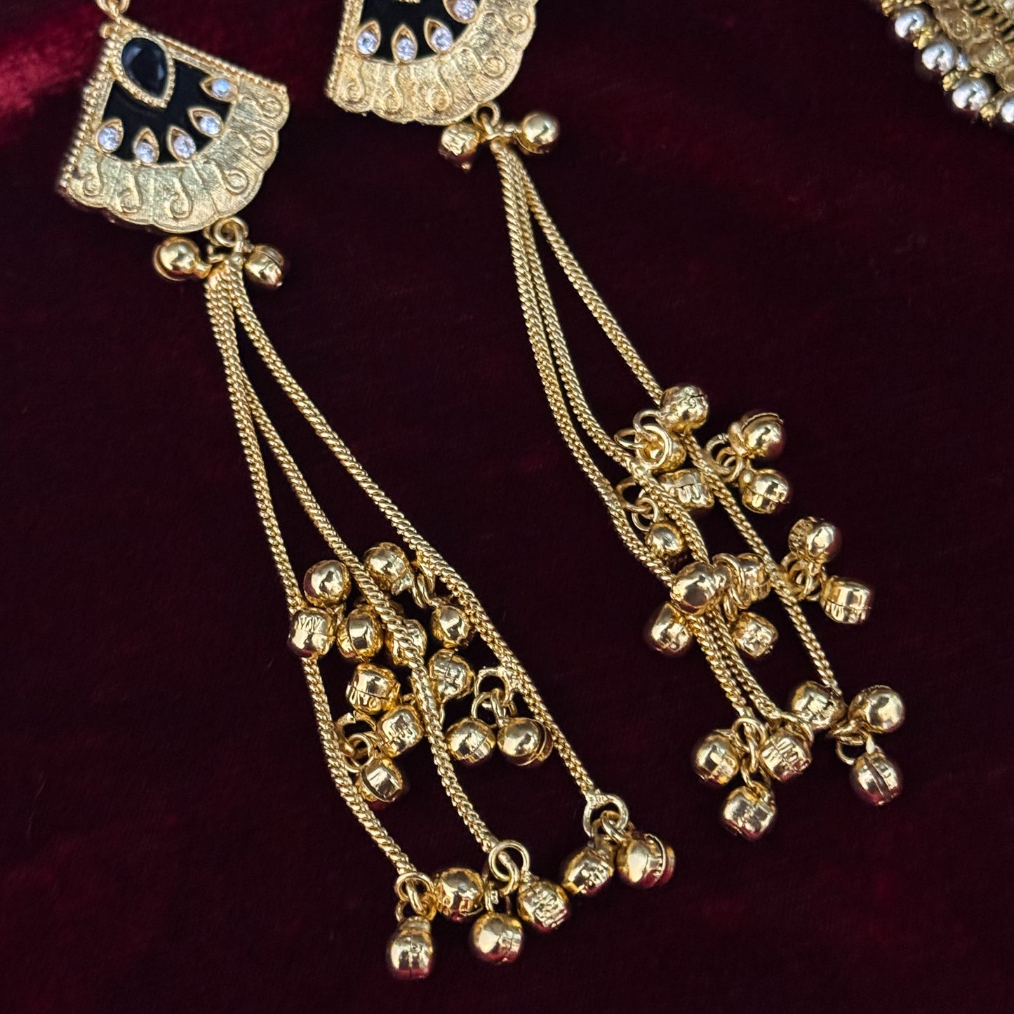 Ritika Kashmiri Brass Ghungroo Earrings - Black