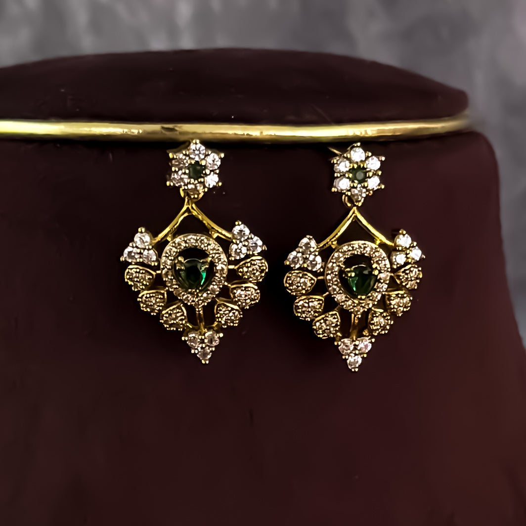 Radhika Miniaml AD Necklace Set - Golden & Green