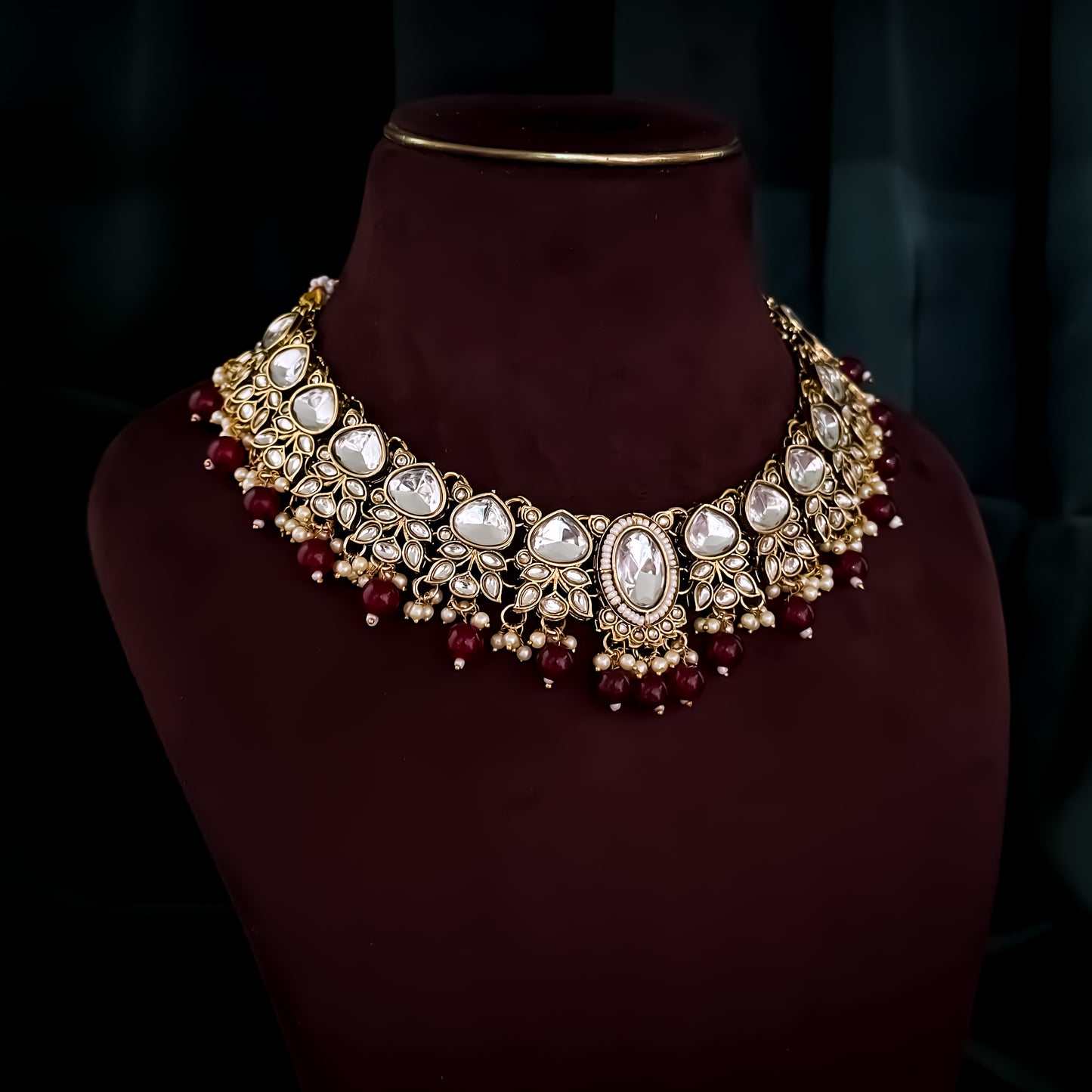 Rajnandini Kundan Pearl Necklace - Maroon