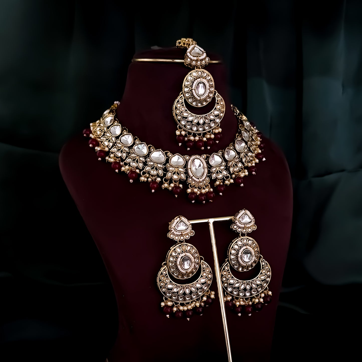 Rajnandini Kundan Pearl Necklace - Maroon