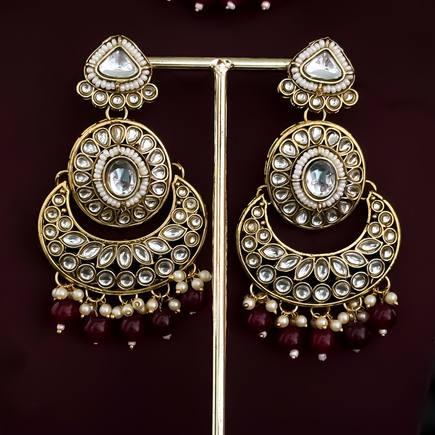 Rajnandini Kundan Pearl Necklace - Maroon