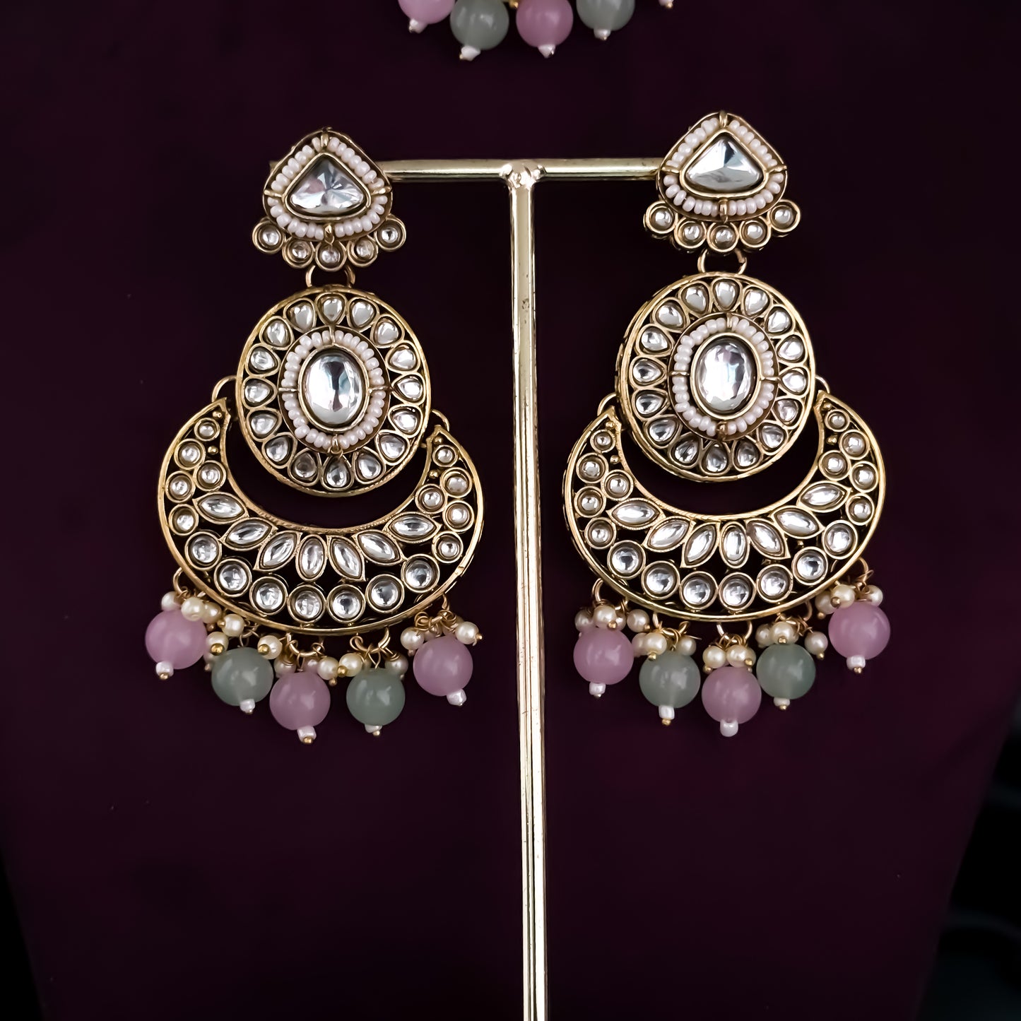 Rajnandini Kundan Pearl Necklace - Pastel Pink & Pastel Green