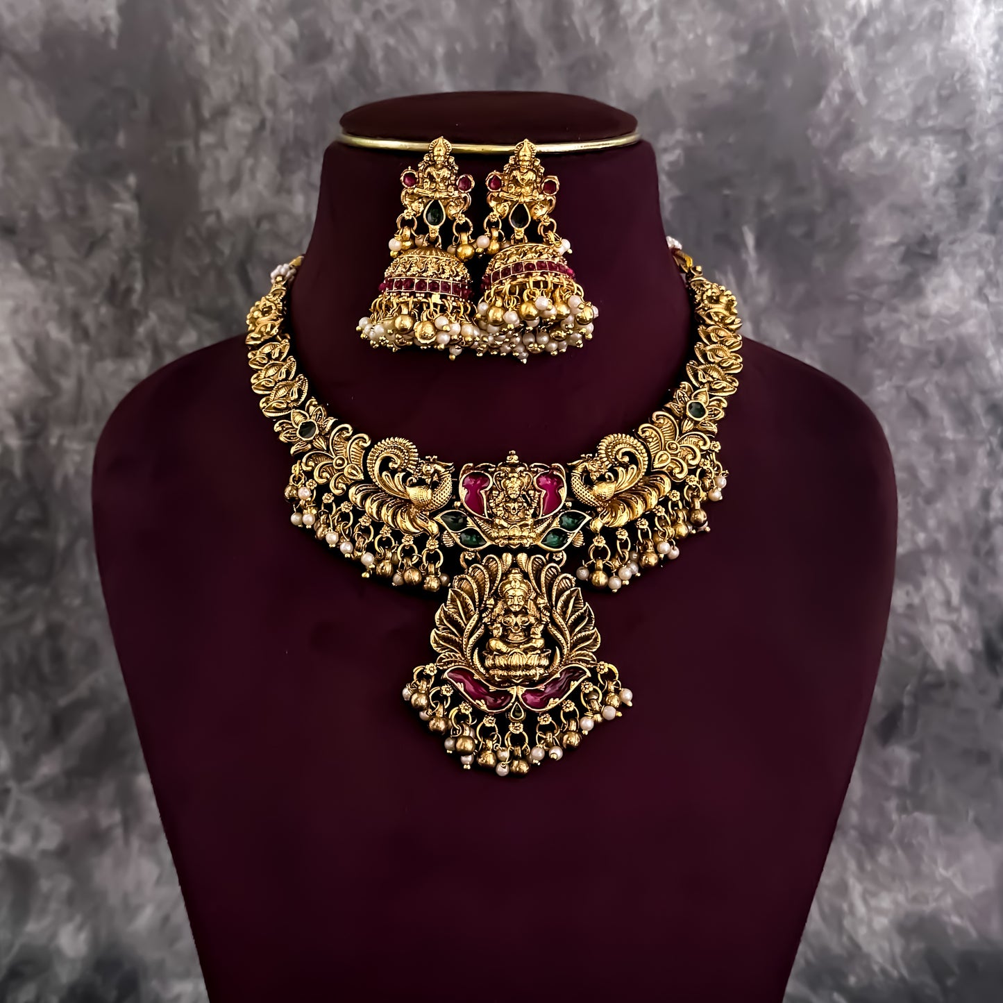 Bhavika Lakshmi Temple Necklace Set - Golden
