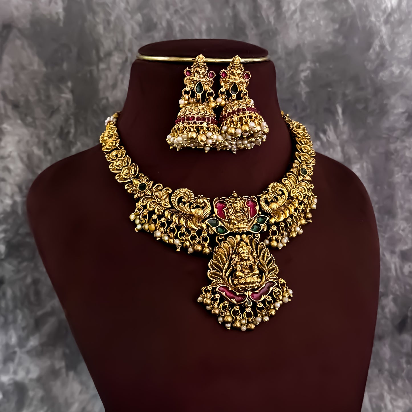 Bhavika Lakshmi Temple Necklace Set - Golden