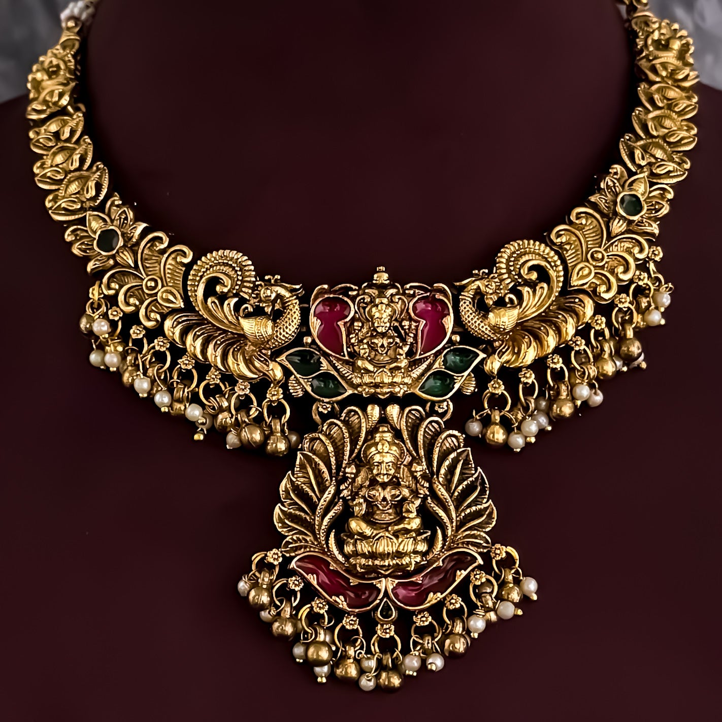 Bhavika Lakshmi Temple Necklace Set - Golden