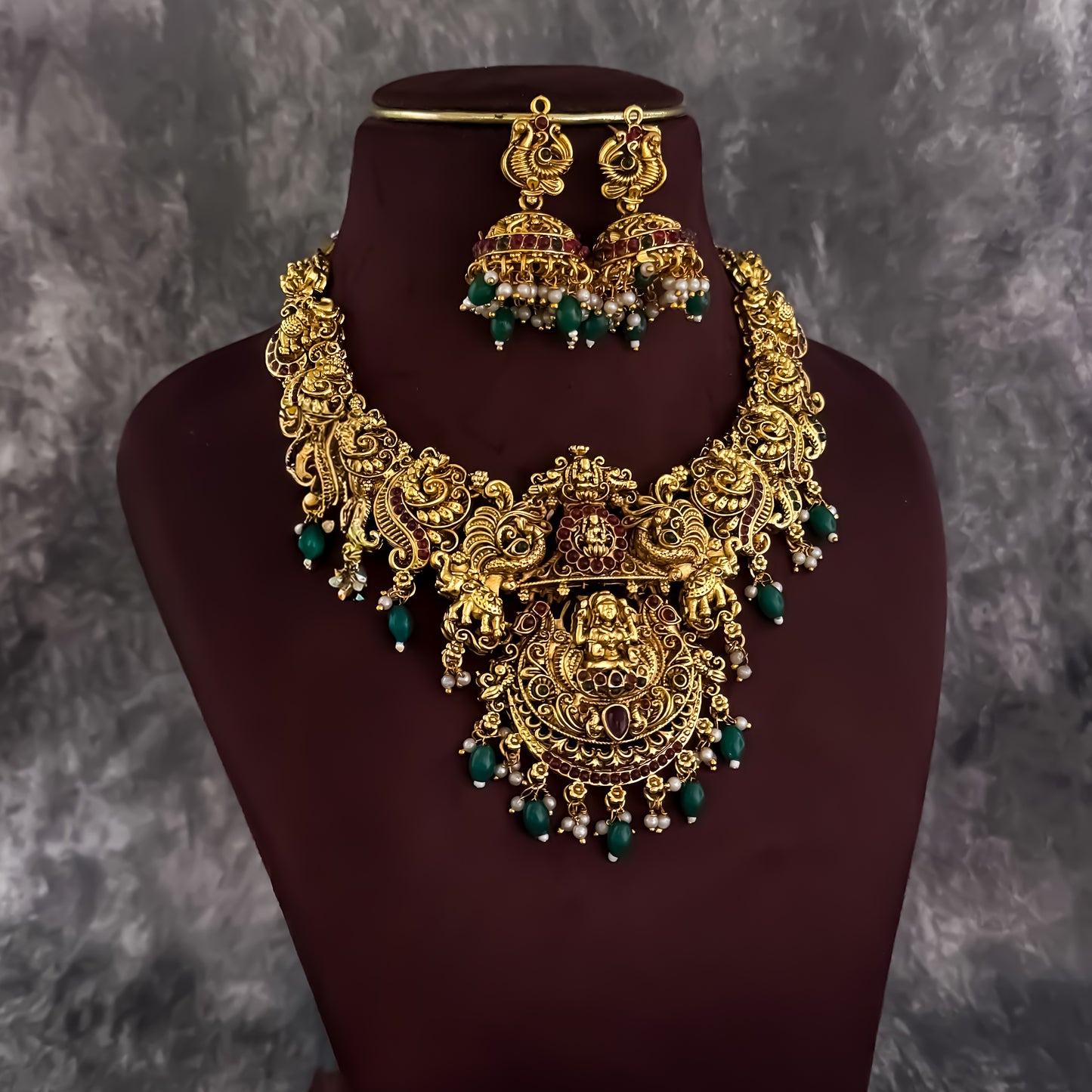 Prarthana Temple Necklace Set - Golden