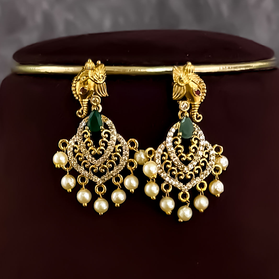 Ganesha Temple AD Necklace Set - Golden