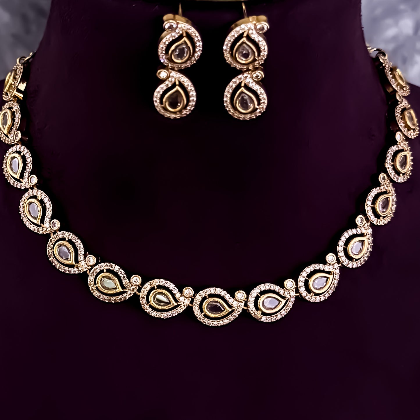 Pranay Temple AD Necklace Set - Golden