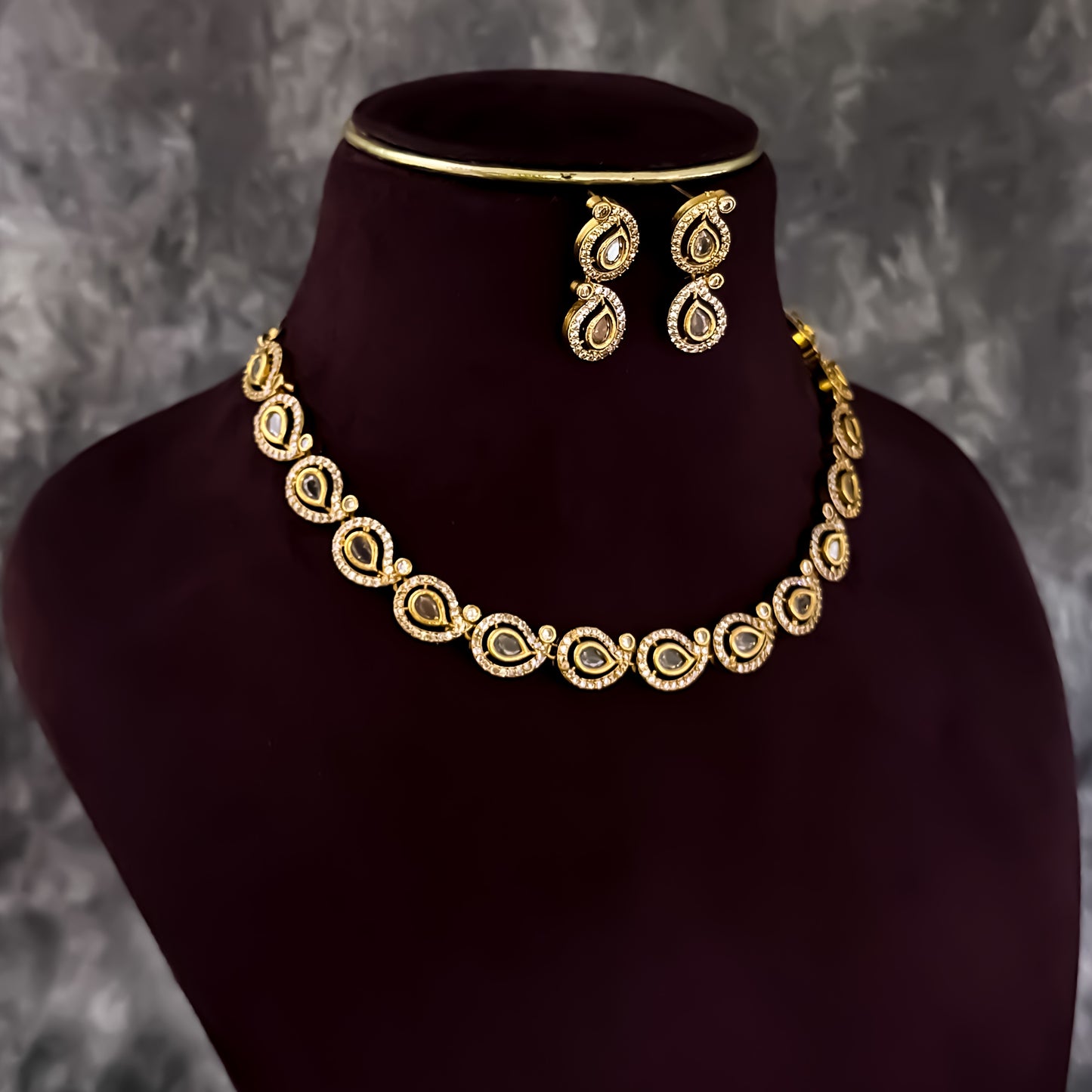 Pranay Temple AD Necklace Set - Golden