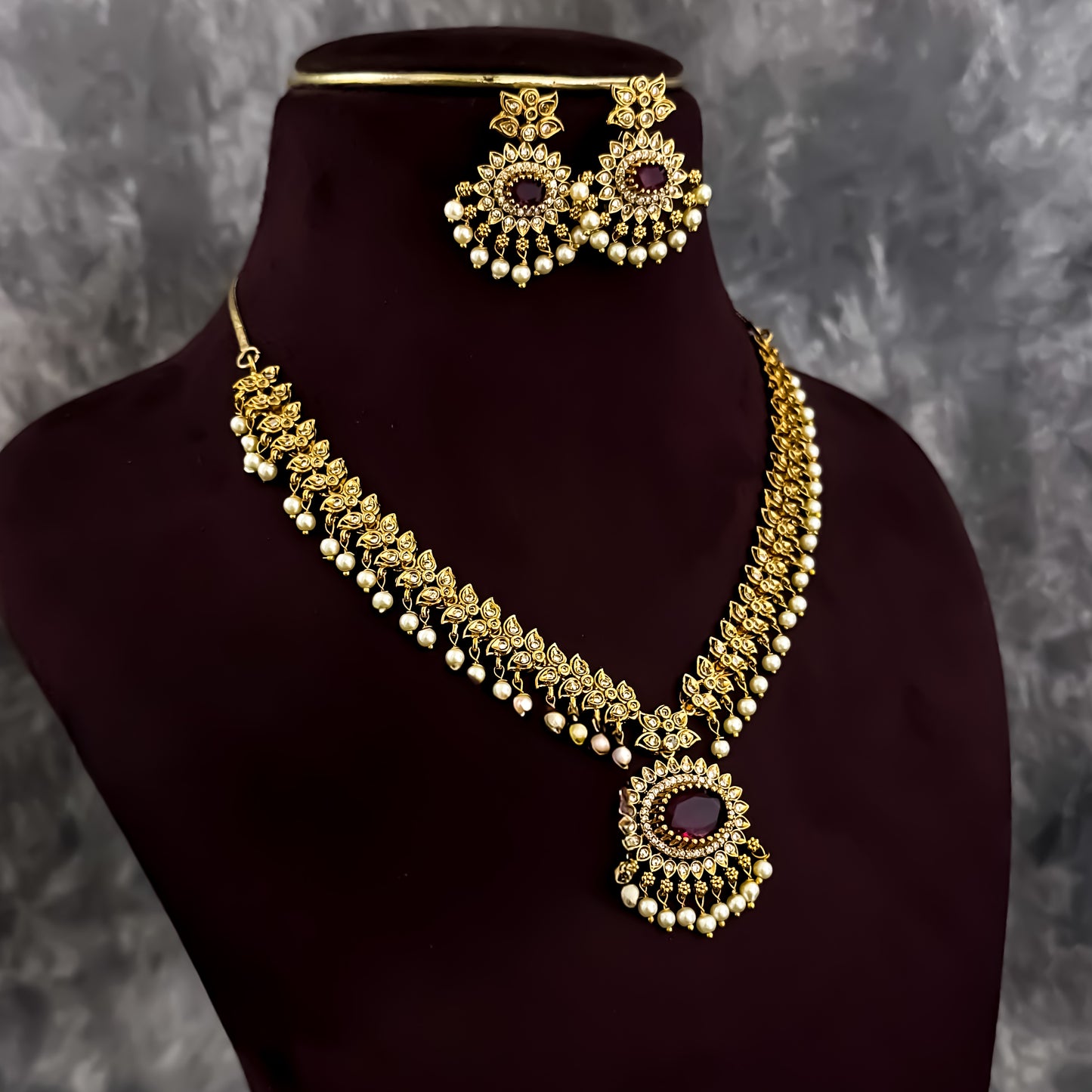 Pritika Temple AD Necklace Set - Pink