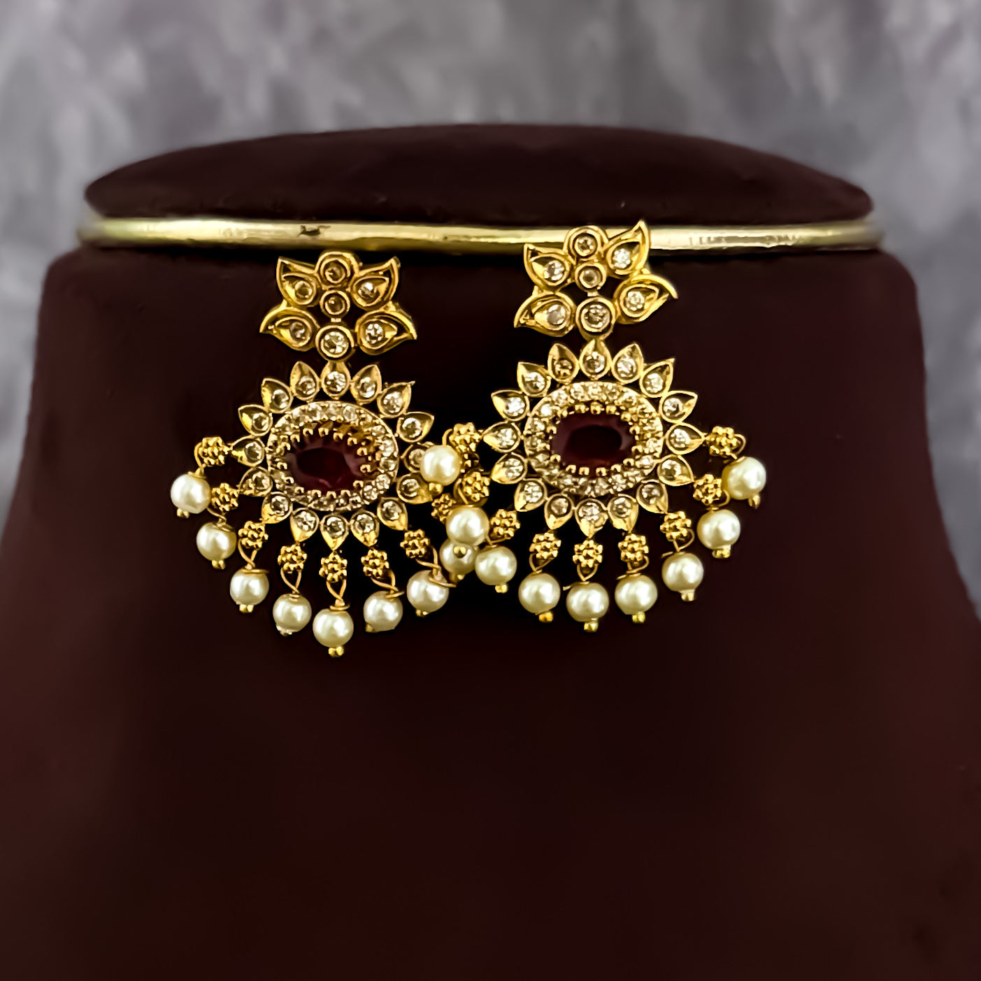 Pritika Temple AD Necklace Set - Pink