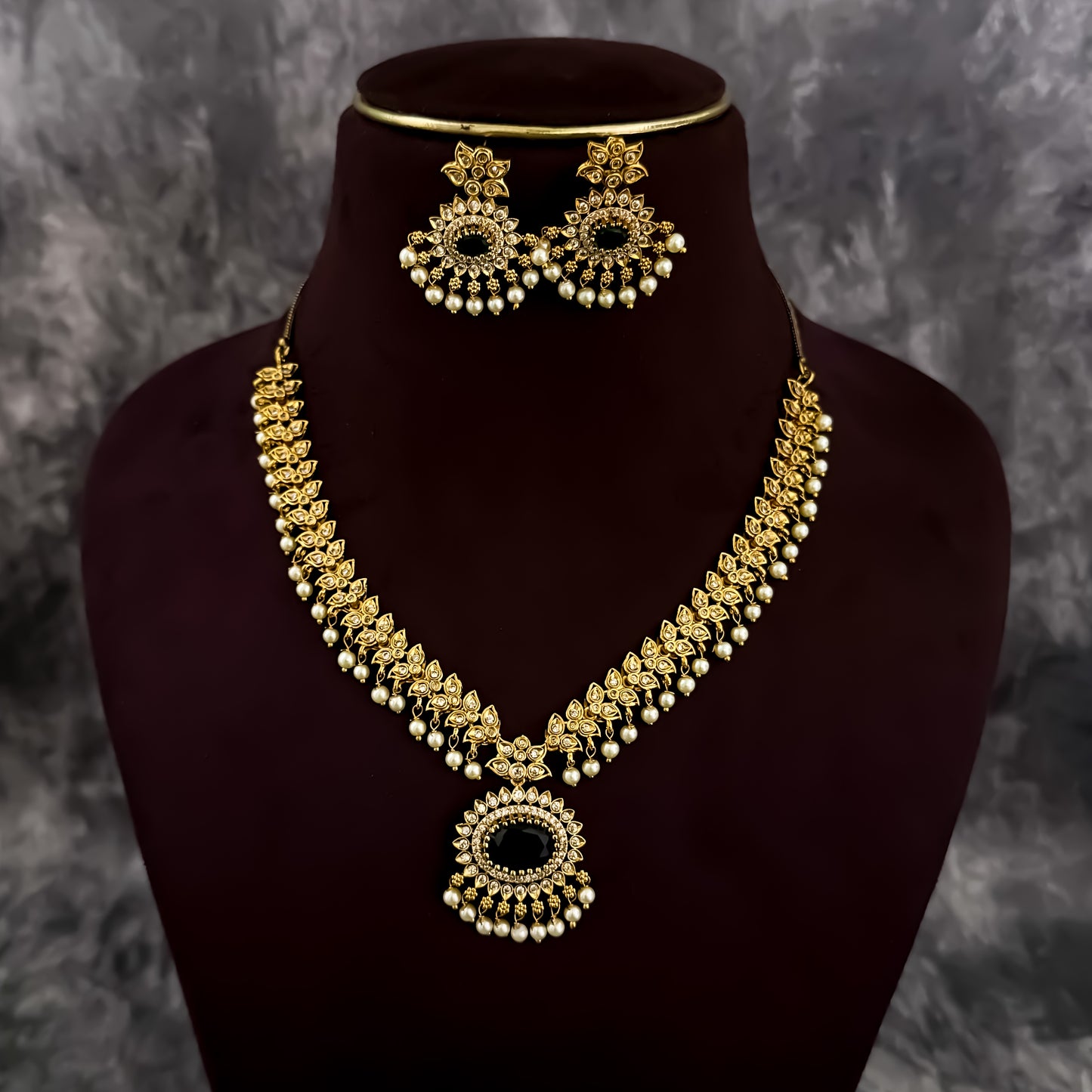Pritika Temple AD Necklace Set - Green