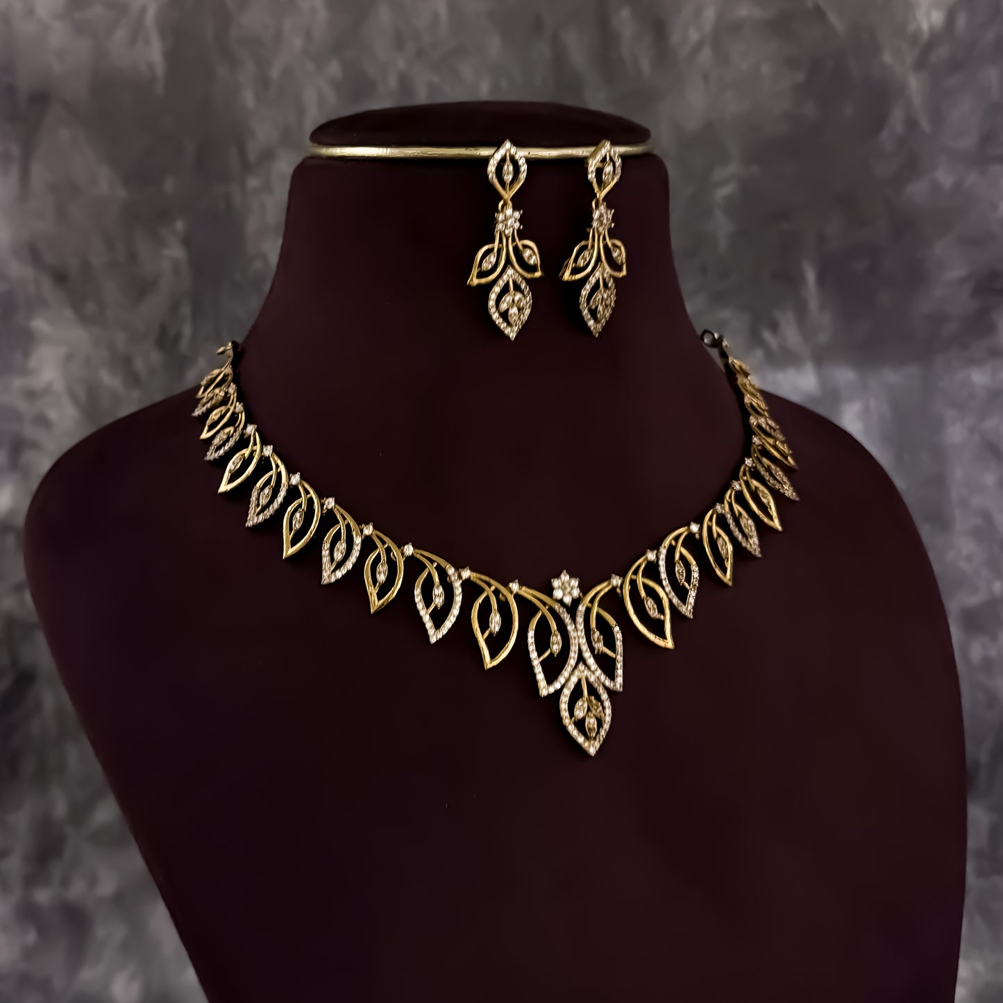 Aleena Temple AD Necklace Set - Golden
