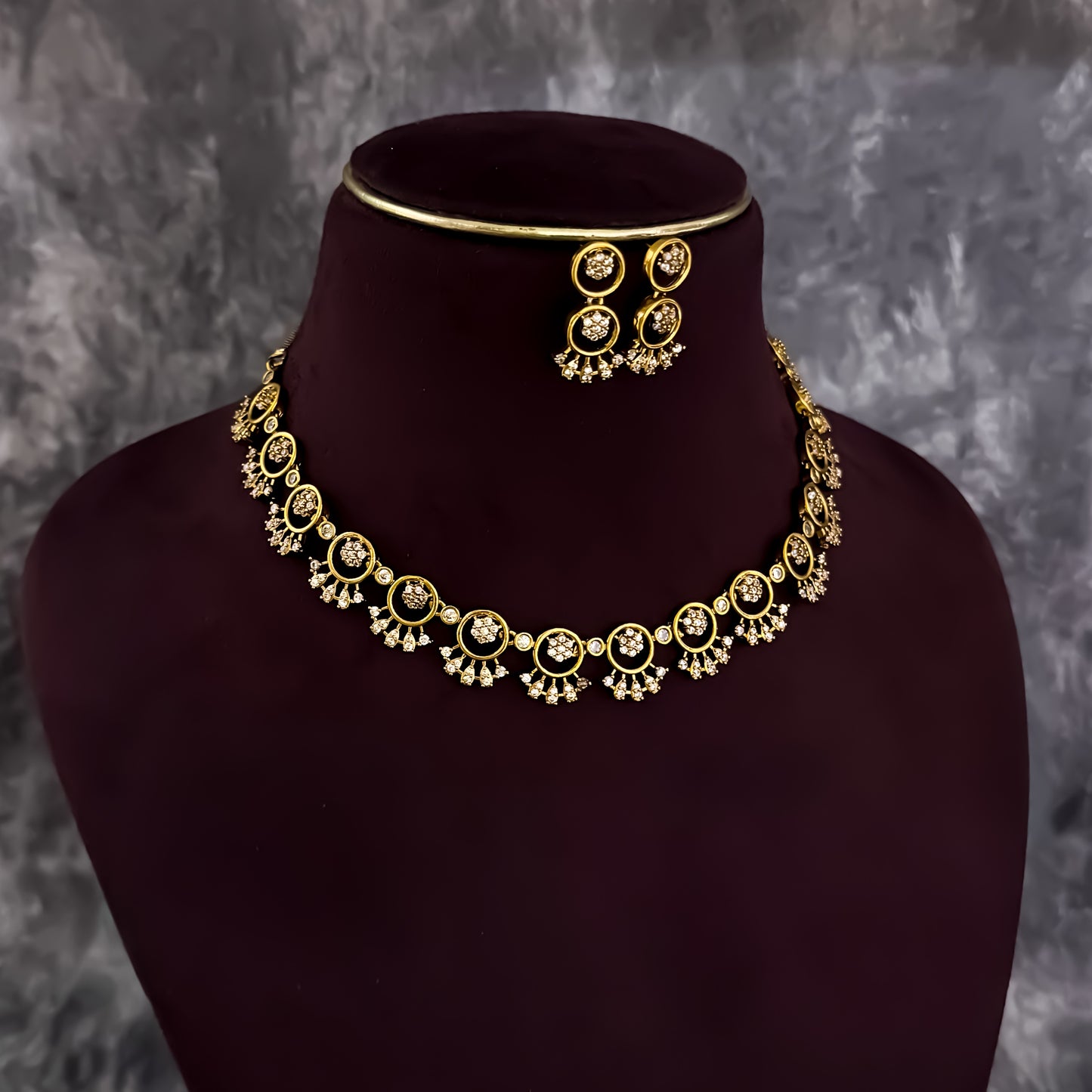 Rehmani Temple AD Necklace Set - Golden