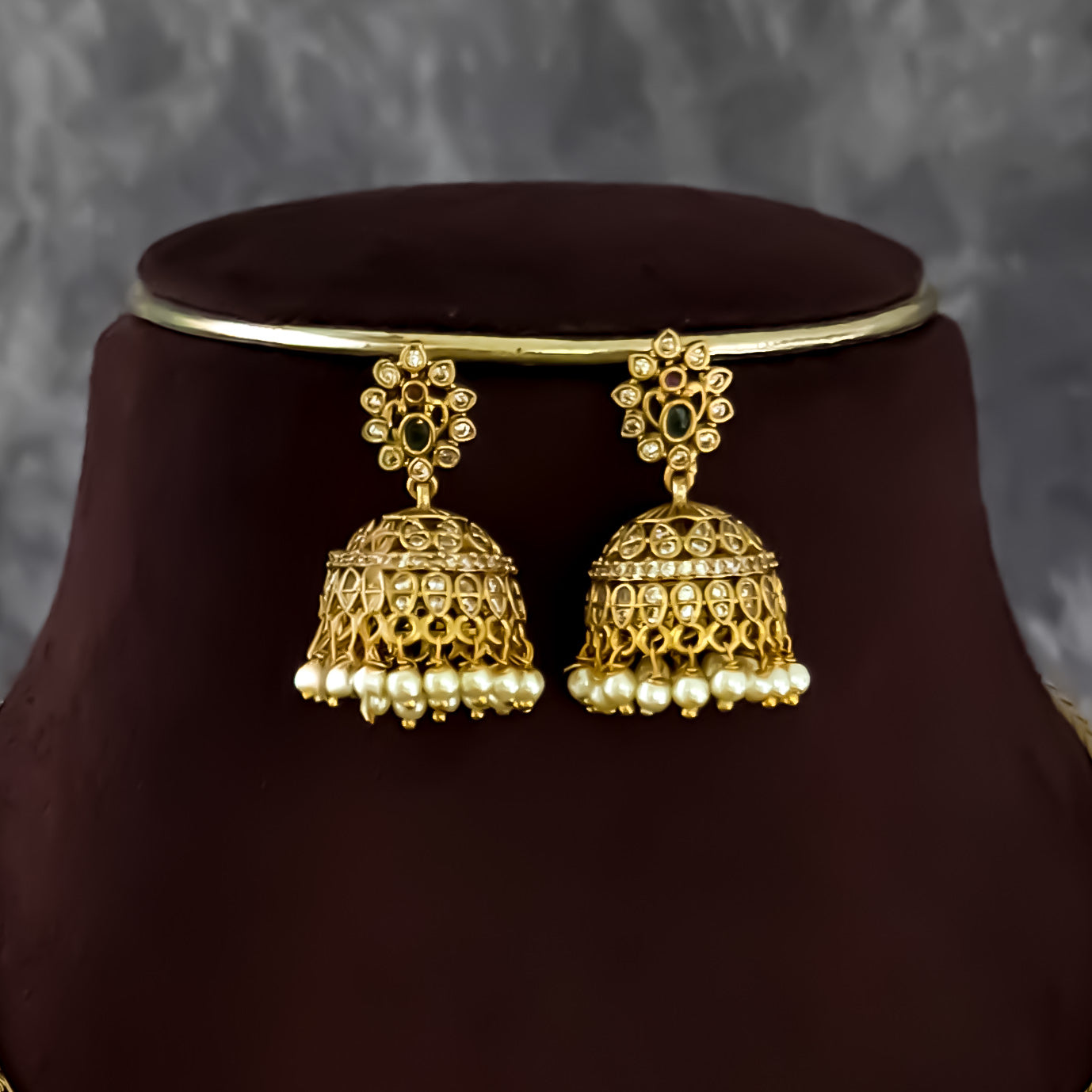 Ritika Temple AD Hasli Necklace Set - Golden