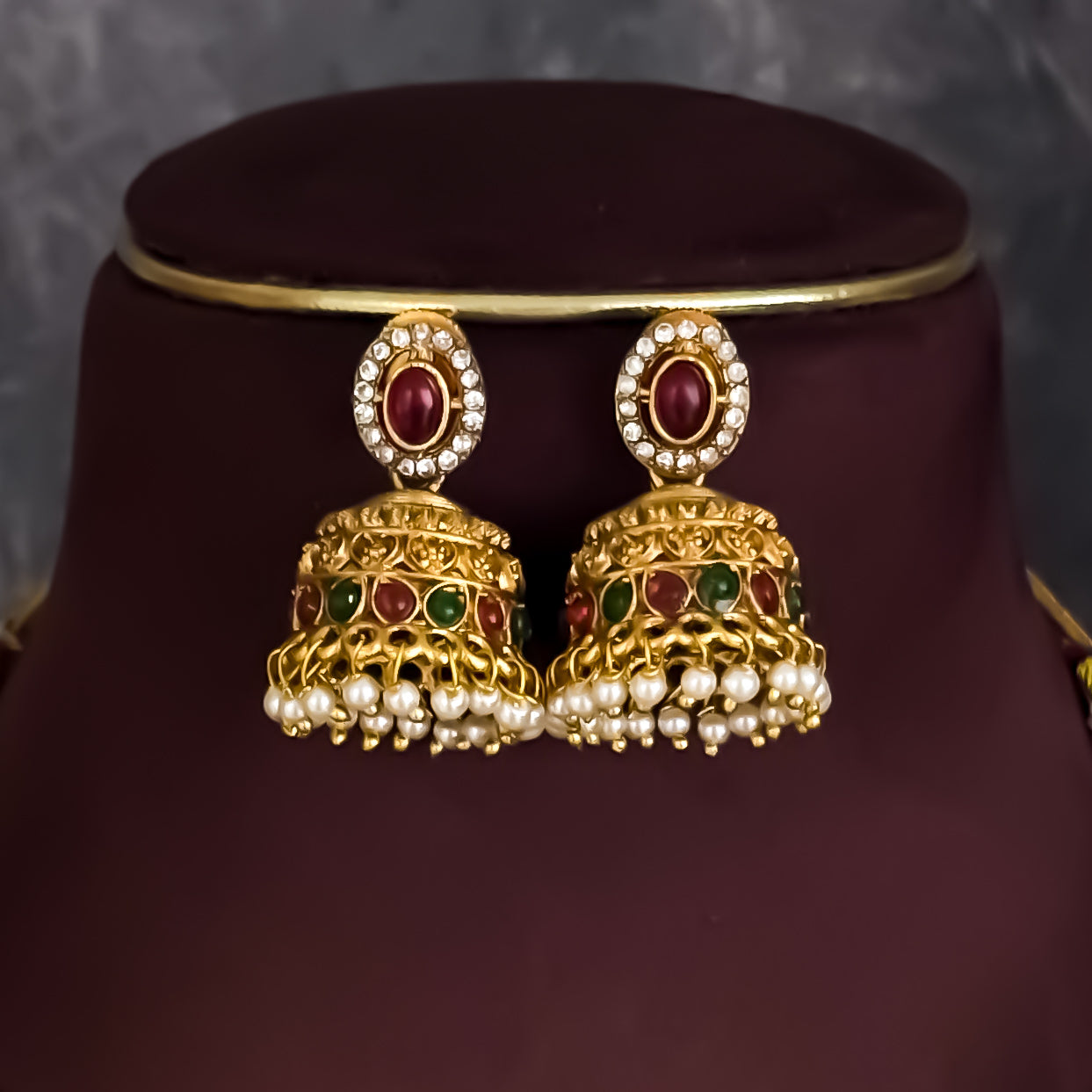 Tejaswi Double Layer Temple Motif Necklace Set - Golden