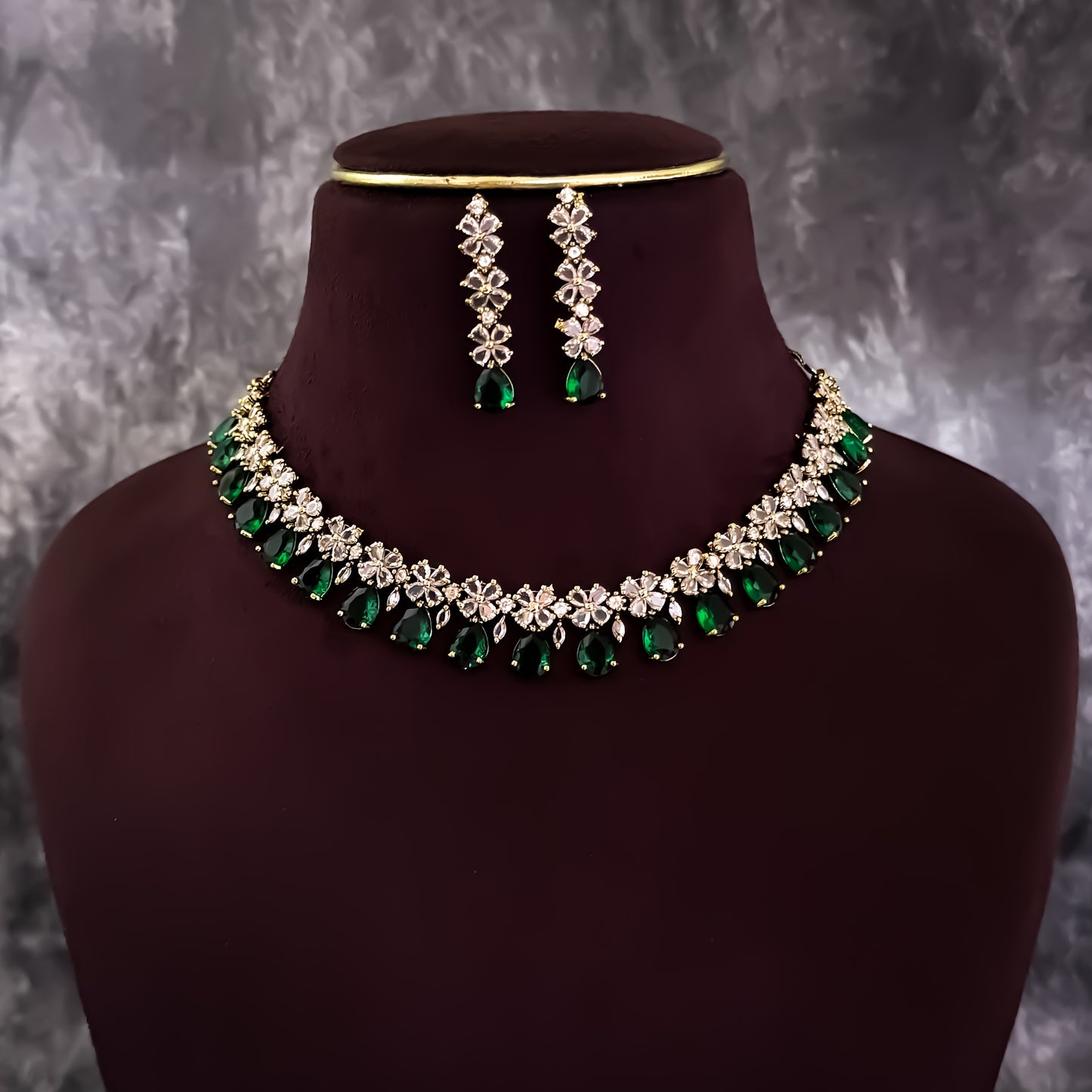 Samyukta Temple AD Choker Necklace Set - Green