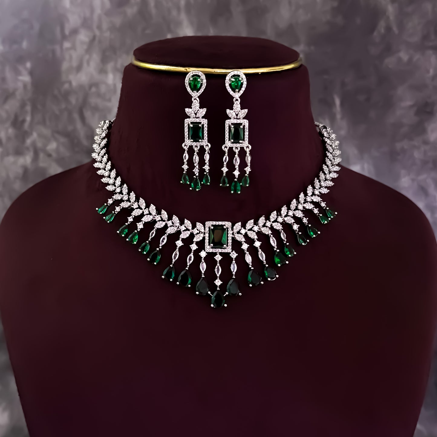 Nitara Silver AD Necklace Set - Green