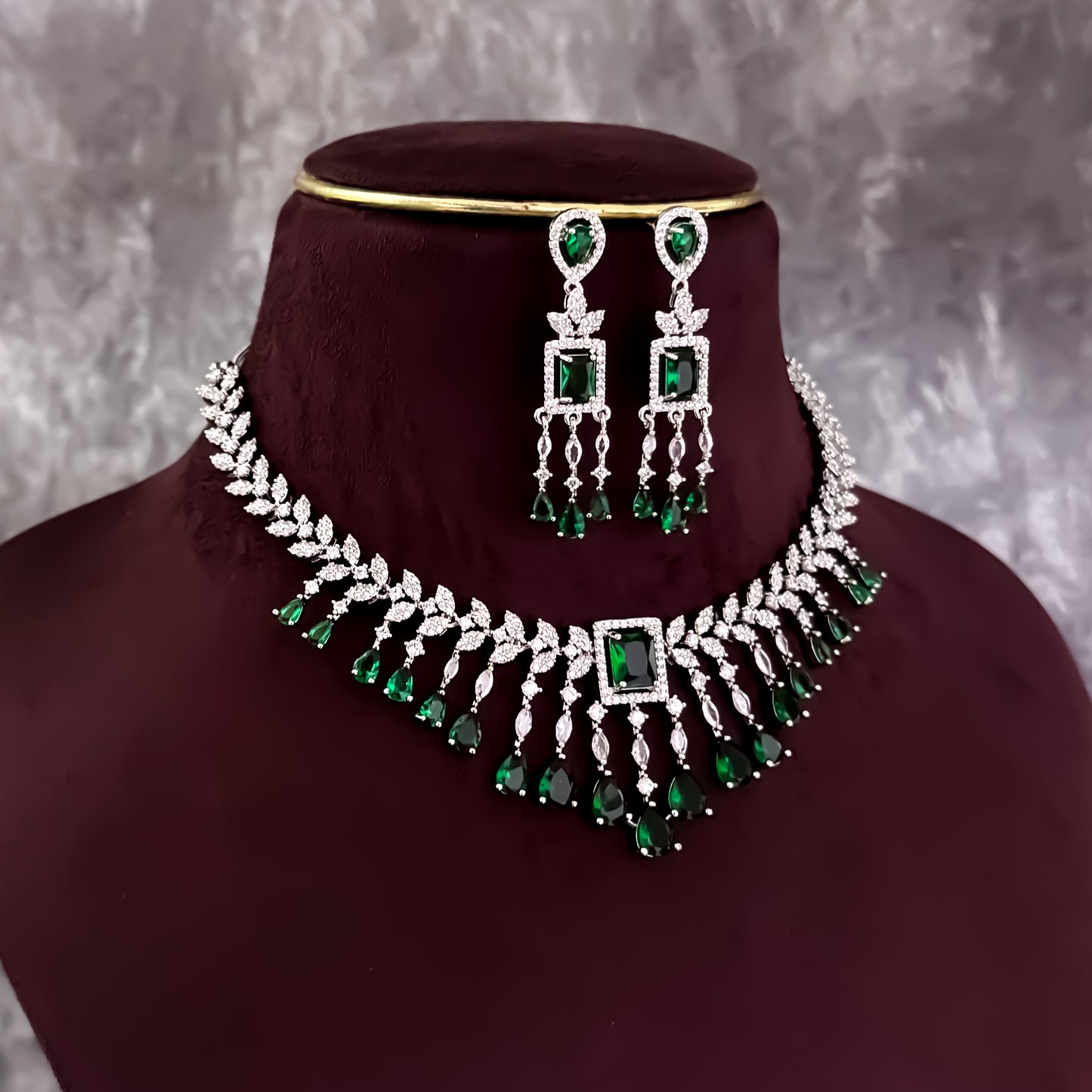 Nitara Silver AD Necklace Set - Green