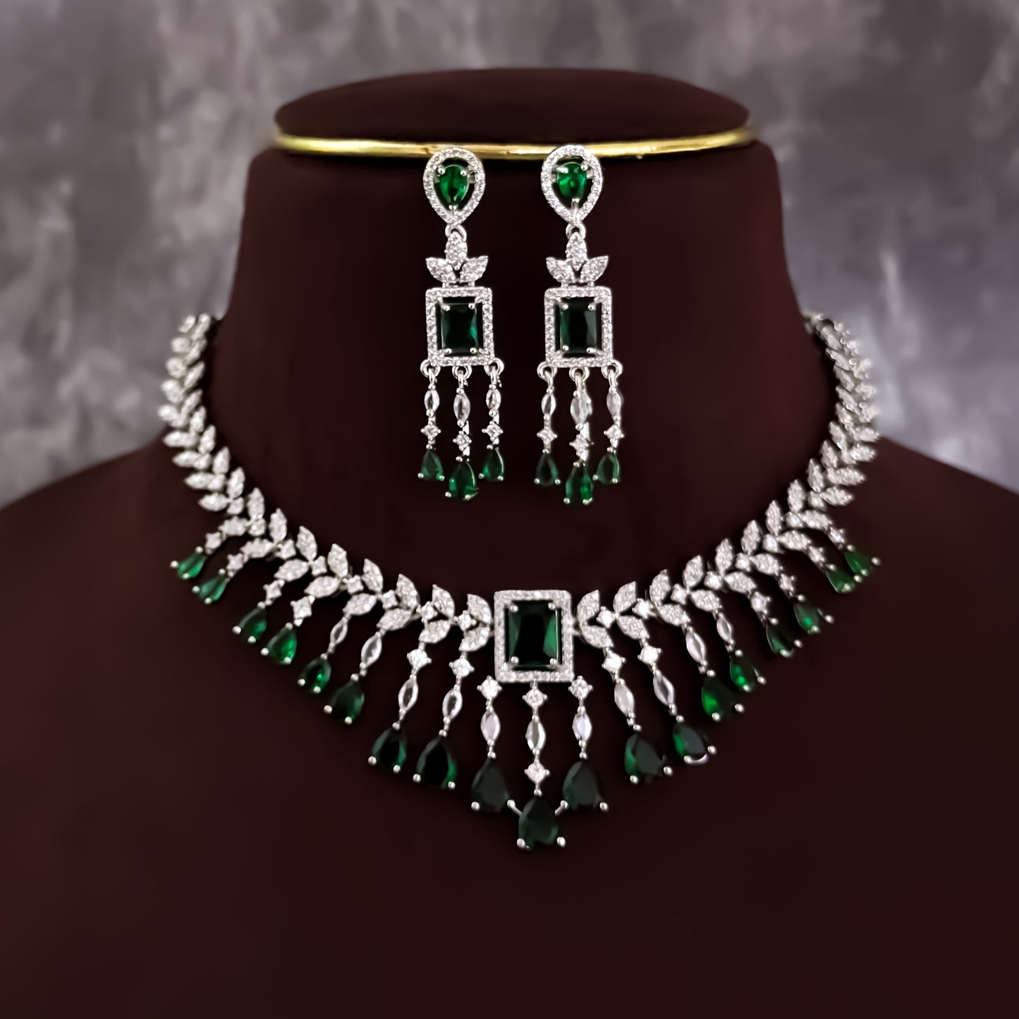 Nitara Silver AD Necklace Set - Green