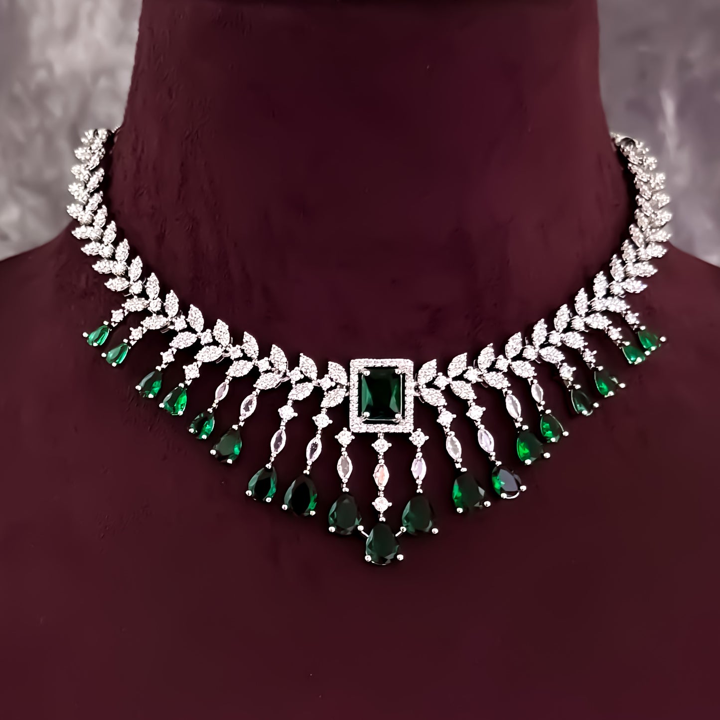 Nitara Silver AD Necklace Set - Green
