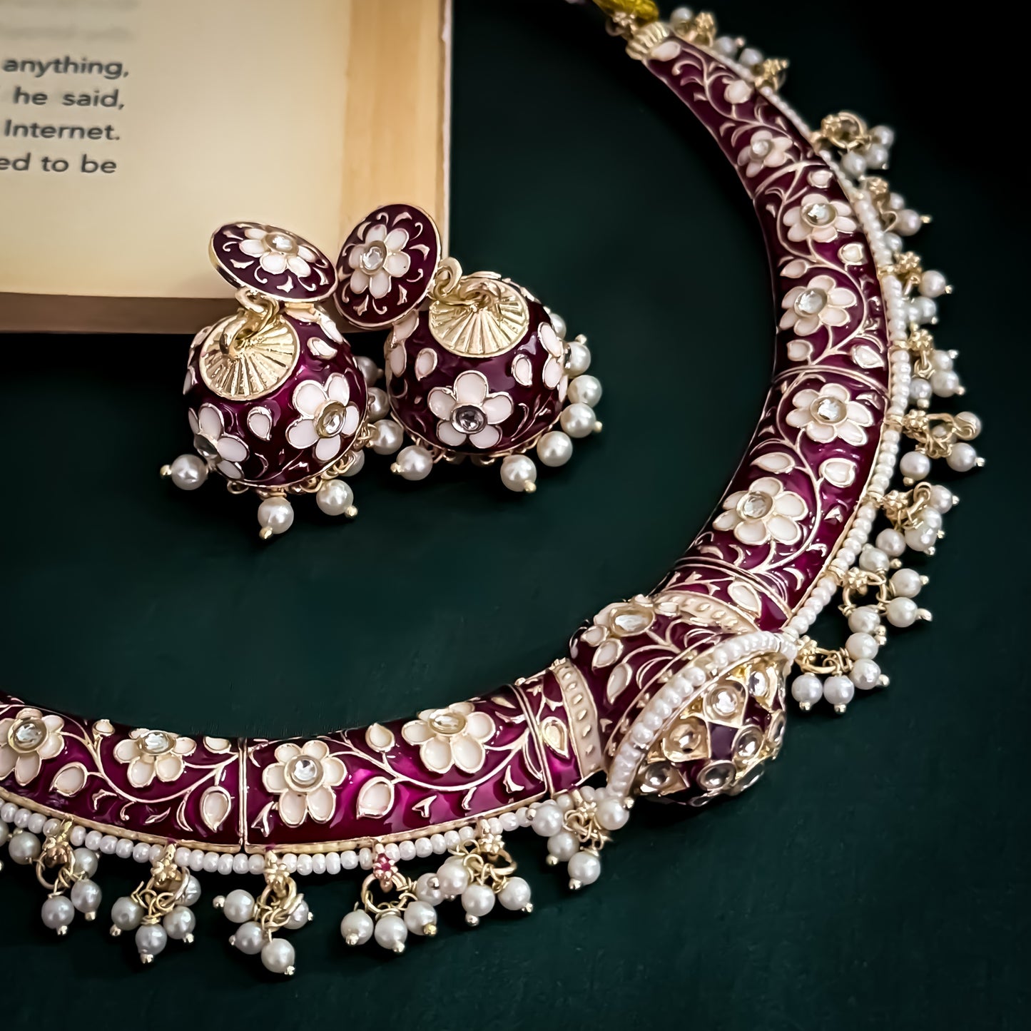 Drishti Meenakari Hasli Necklace Set - Purple