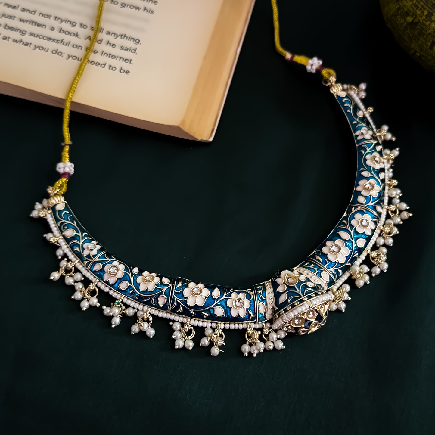 Drishti Meenakari Hasli Necklace Set - Peacock Blue