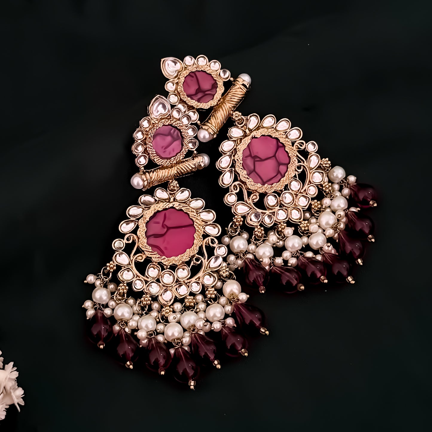 Shravani Pearl Chandbali Earrings - Wine