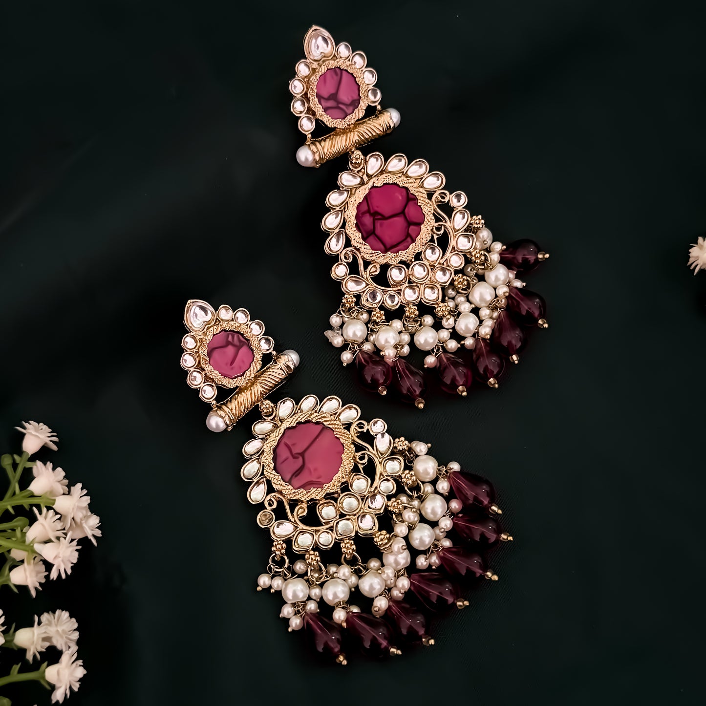 Shravani Pearl Chandbali Earrings - Wine