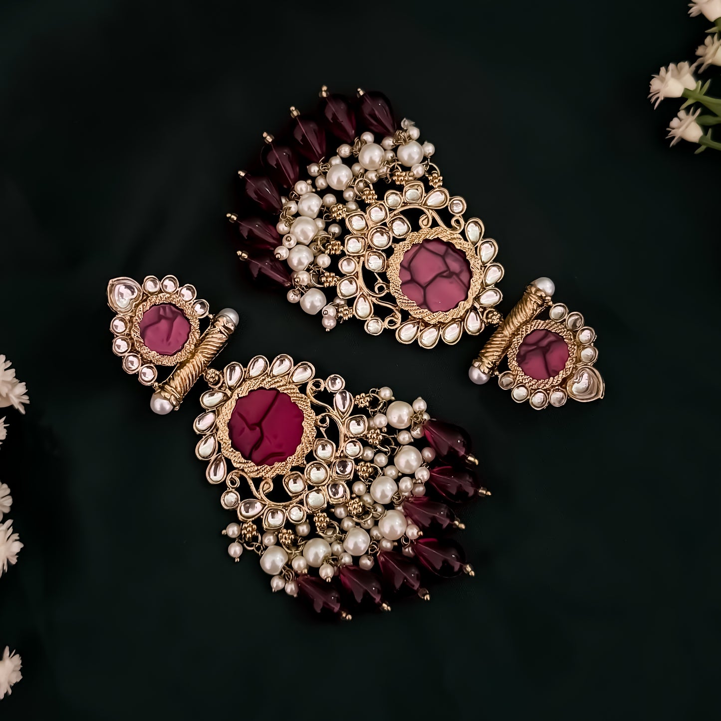 Shravani Pearl Chandbali Earrings - Wine