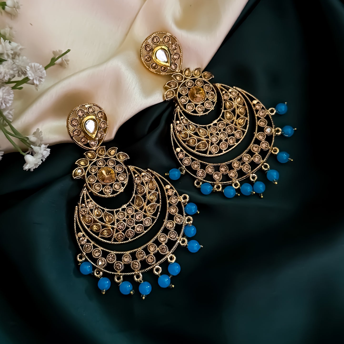 Nankee Reverse AD Chandbali Earrings - Sky Blue
