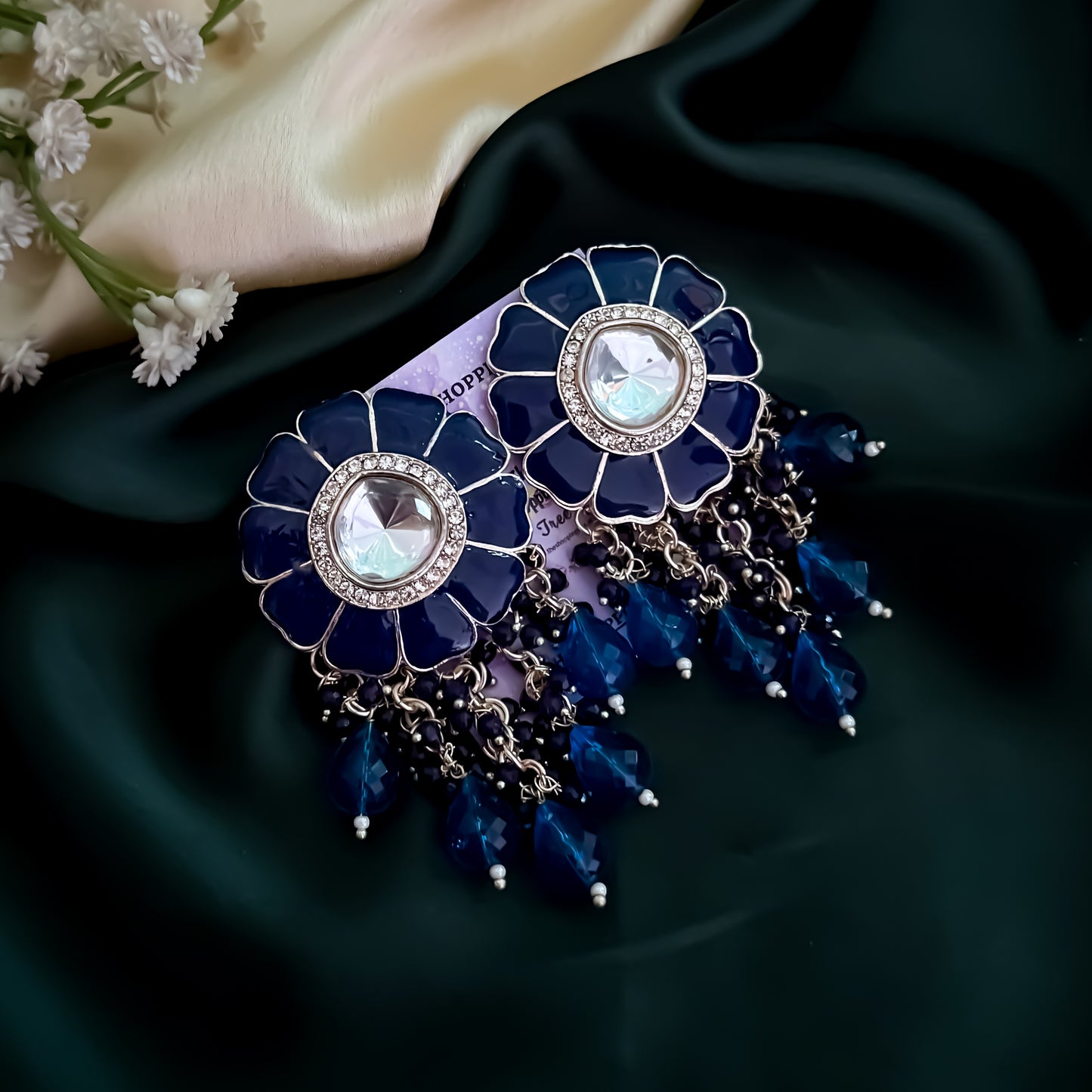 Noori Polki Stud Earrings - Blue