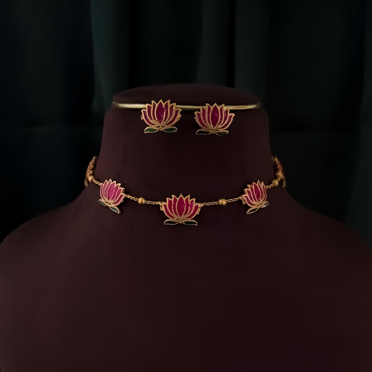 Minimal Lotus Necklace Set - Pink & Green