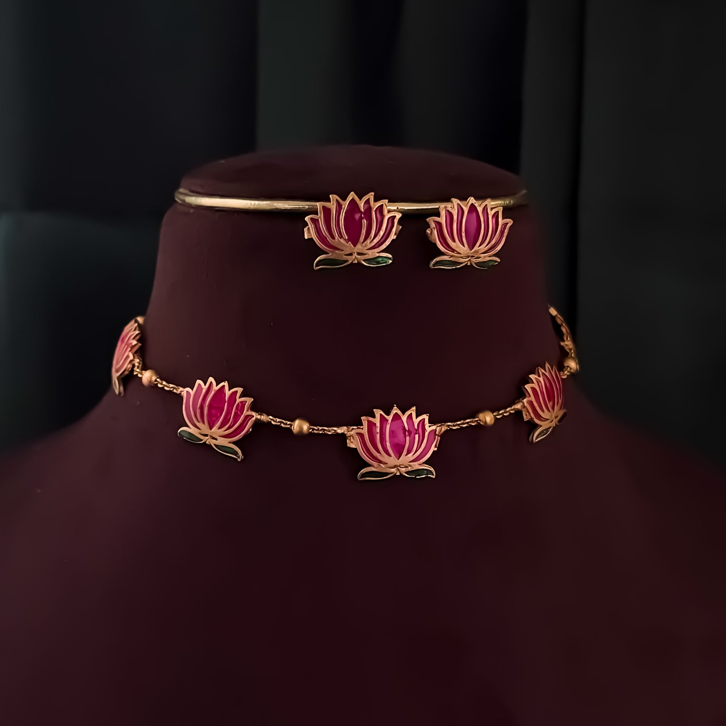Minimal Lotus Necklace Set - Pink & Green