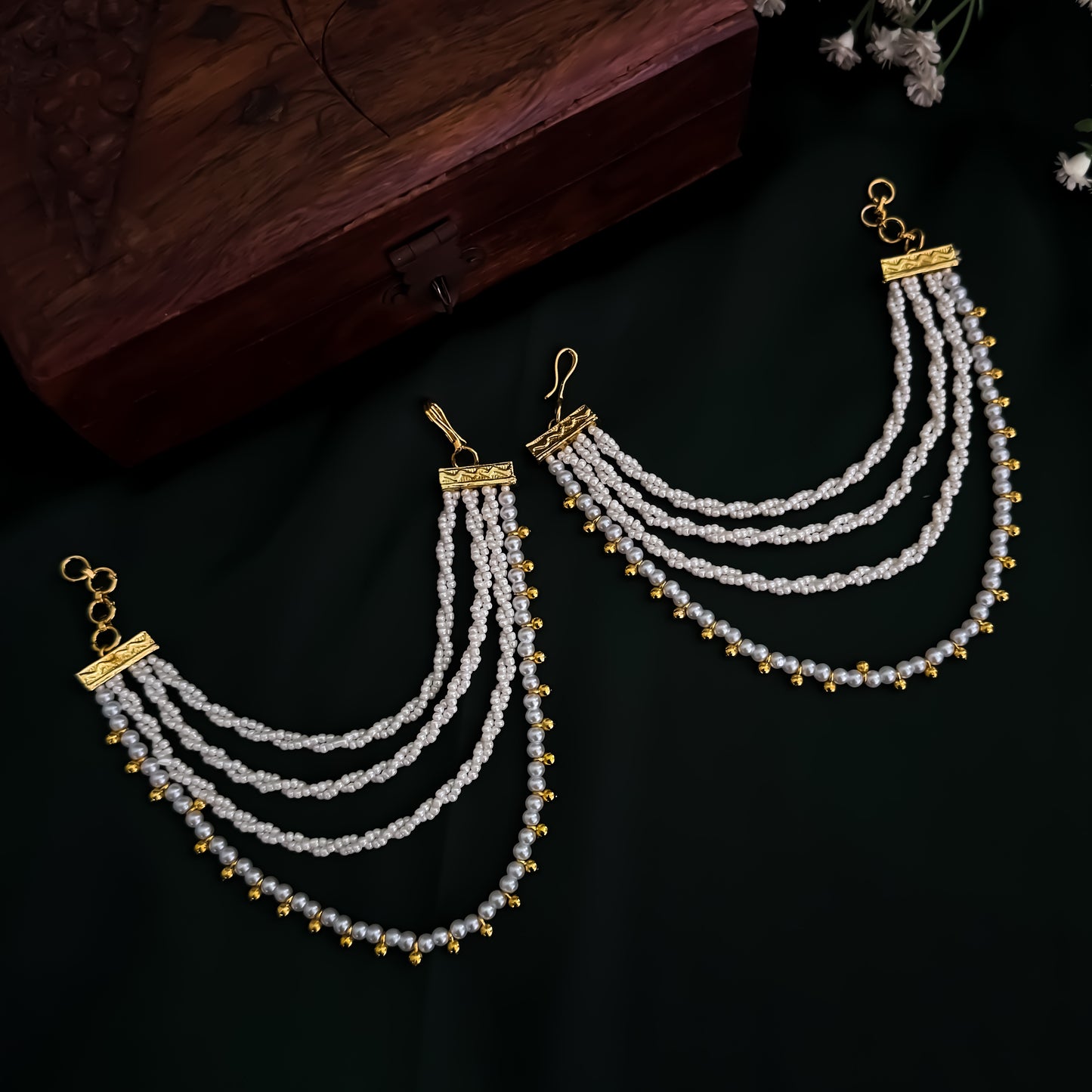 Niharika Baahubali 4 Layer Detachable Earchains - Golden