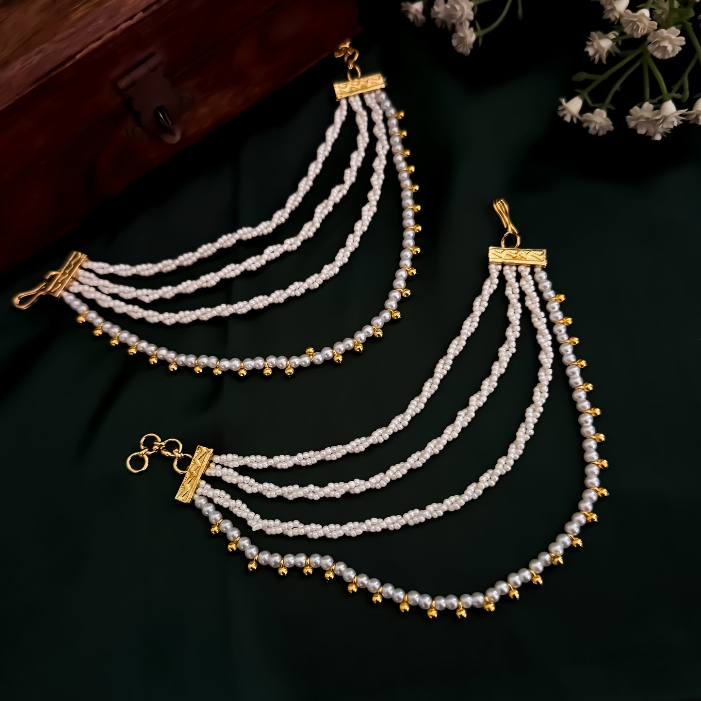Niharika Baahubali 4 Layer Detachable Earchains - Golden