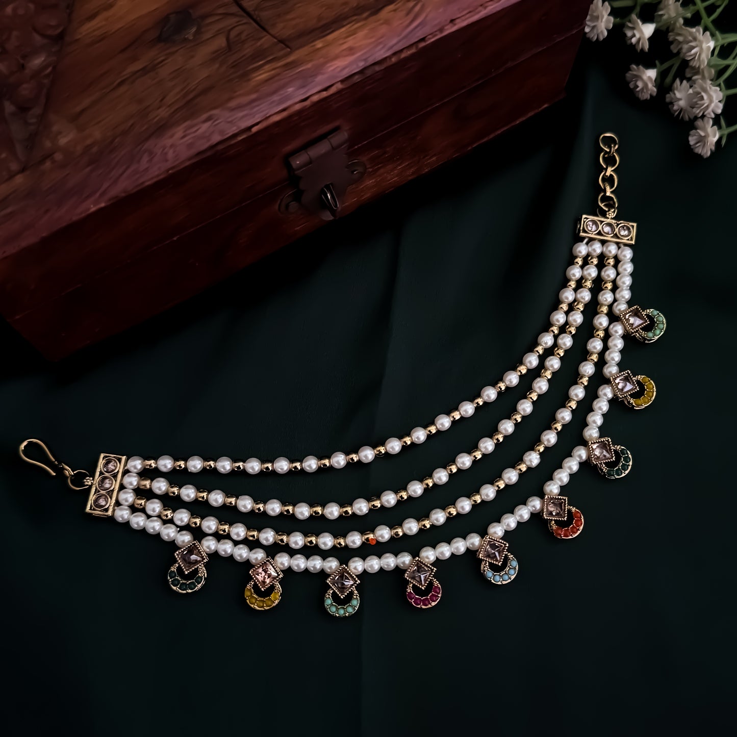Nausheen Jadau Baahubali 4 Layer Detachable Earchains - Multi