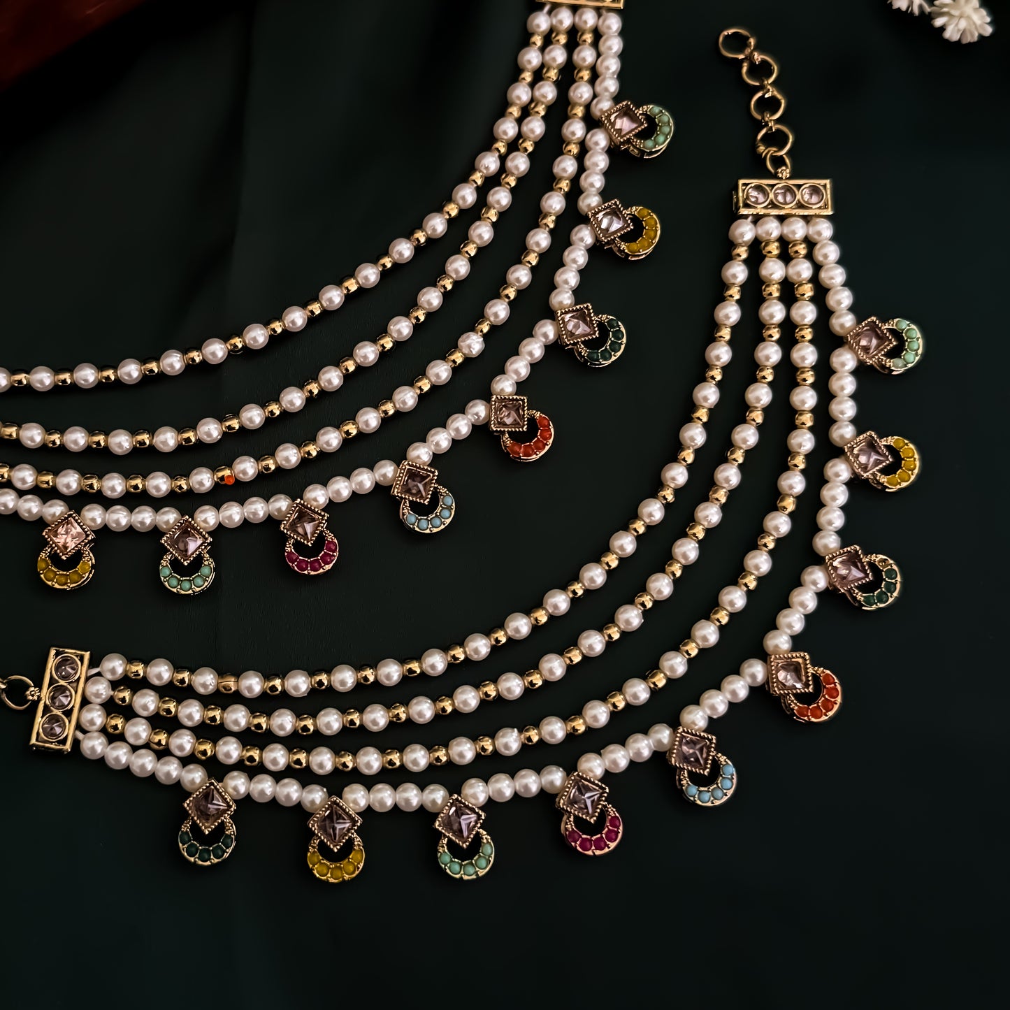 Nausheen Jadau Baahubali 4 Layer Detachable Earchains - Multi