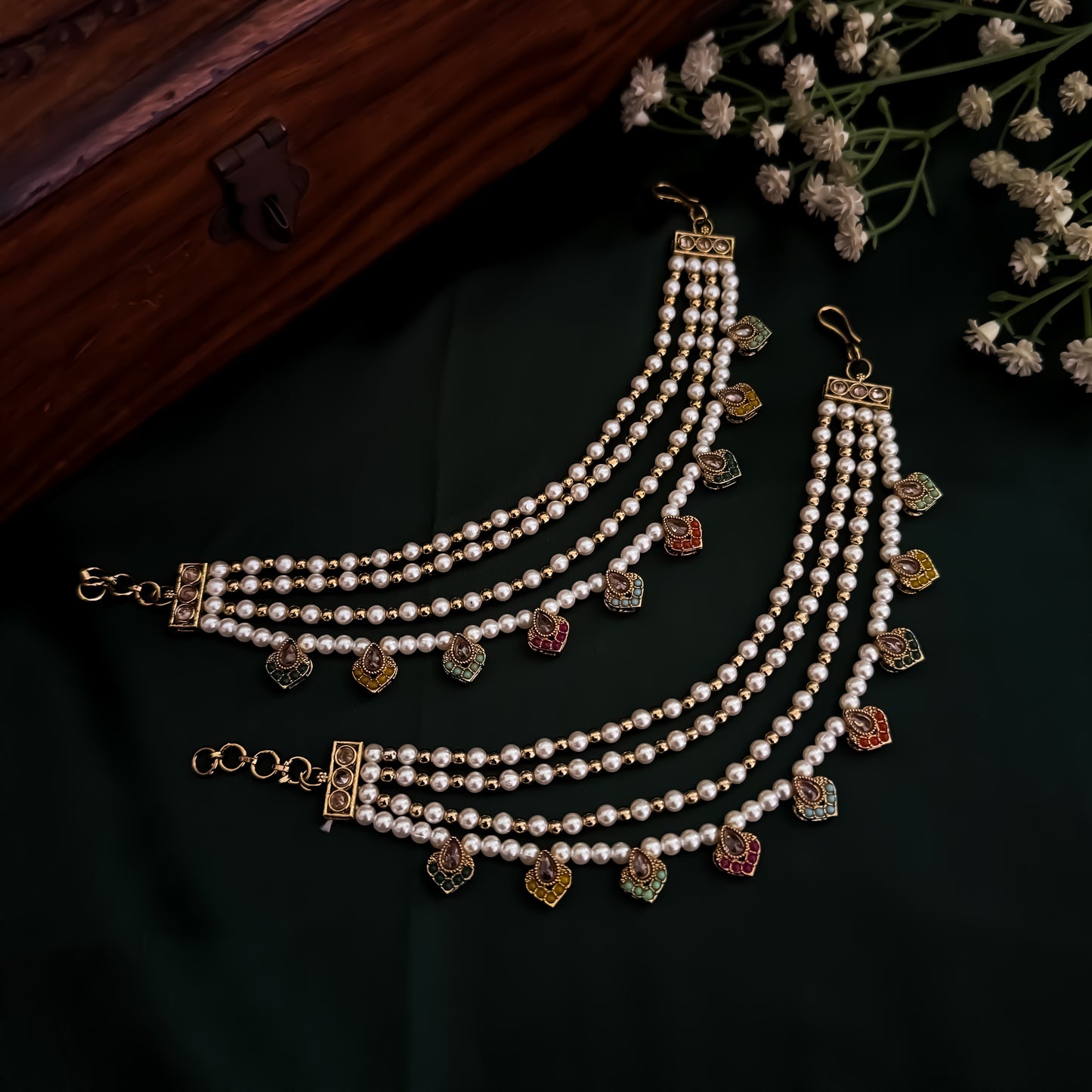 Ishana Jadau Baahubali 4 Layer Detachable Earchains - Multi
