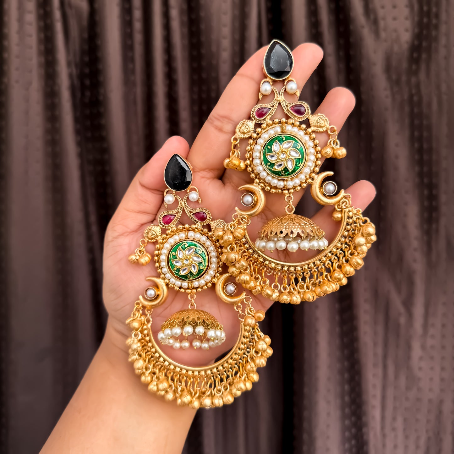 Chitrani Kashmiri Brass Golden Chandbali Earrings