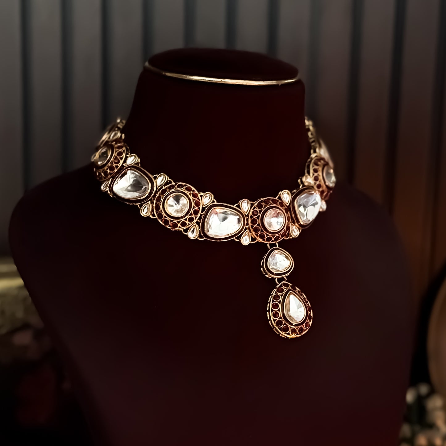 Ashnoor Kundan Necklace Set - Maroon