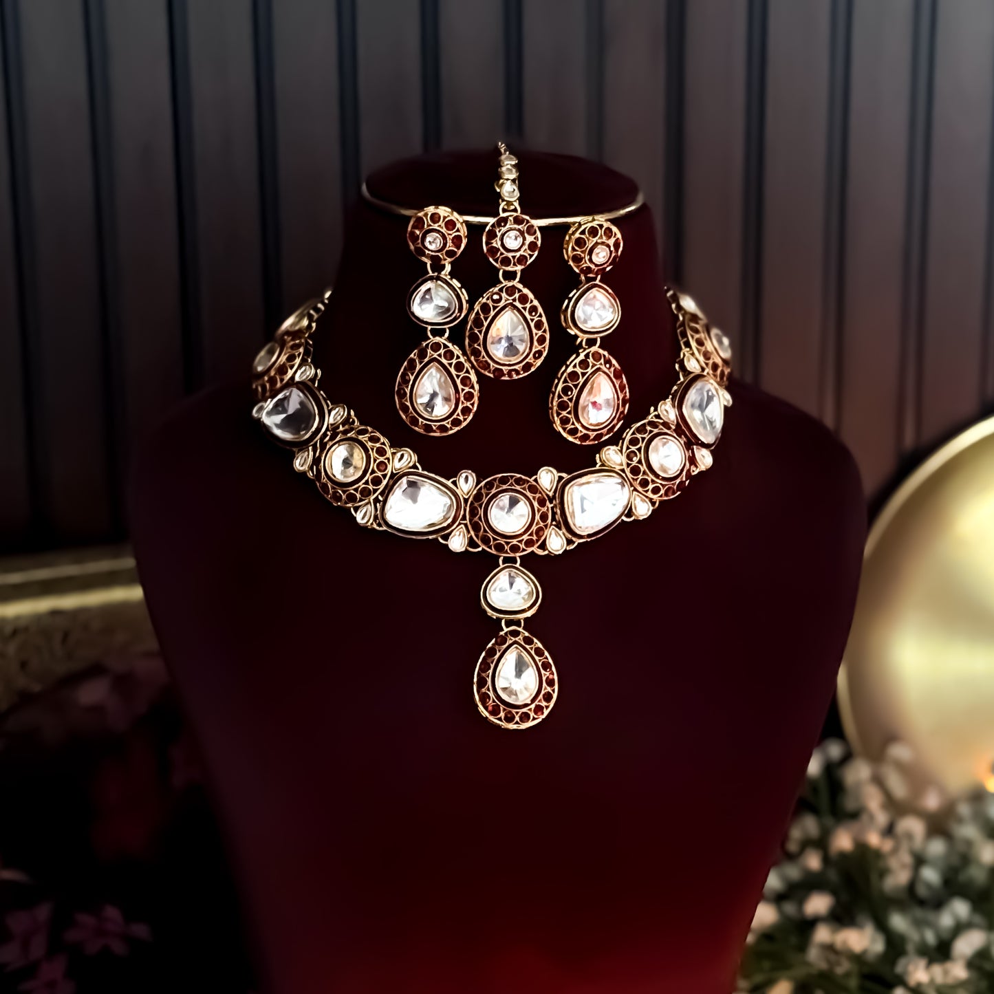 Ashnoor Kundan Necklace Set - Maroon