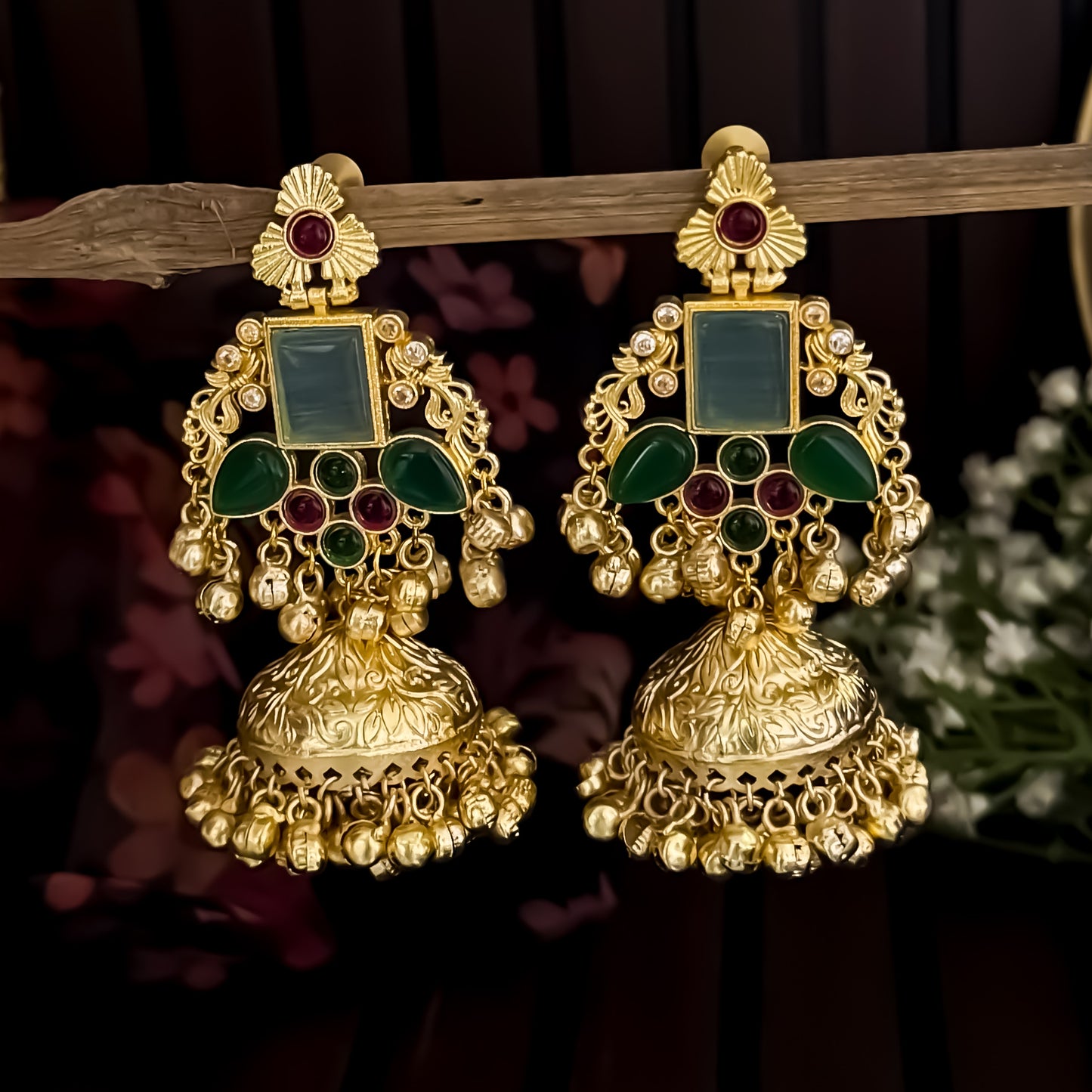Raahi Kashmiri Brass Dejhoor Ghungroo Jhumka Earrings - Multi