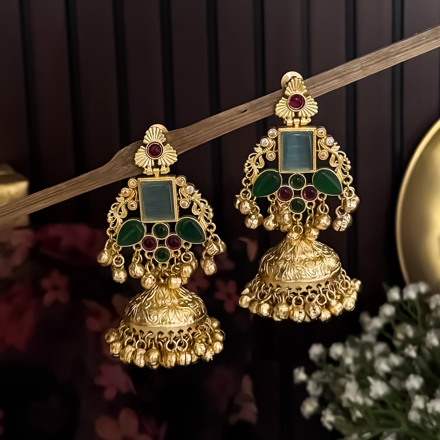Raahi Kashmiri Brass Dejhoor Ghungroo Jhumka Earrings - Multi
