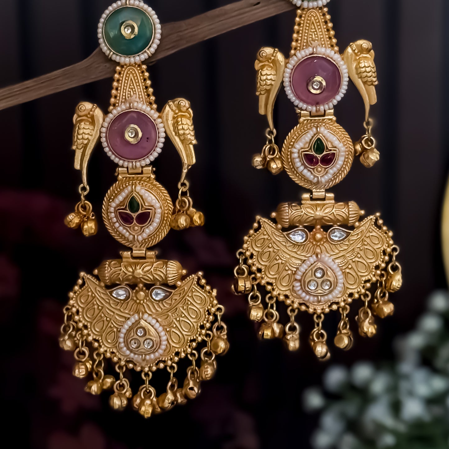 Dhwani Kashmiri Brass Dejhoor Ghungroo Jhumka Earrings - Pastel Pink & Pastel Green