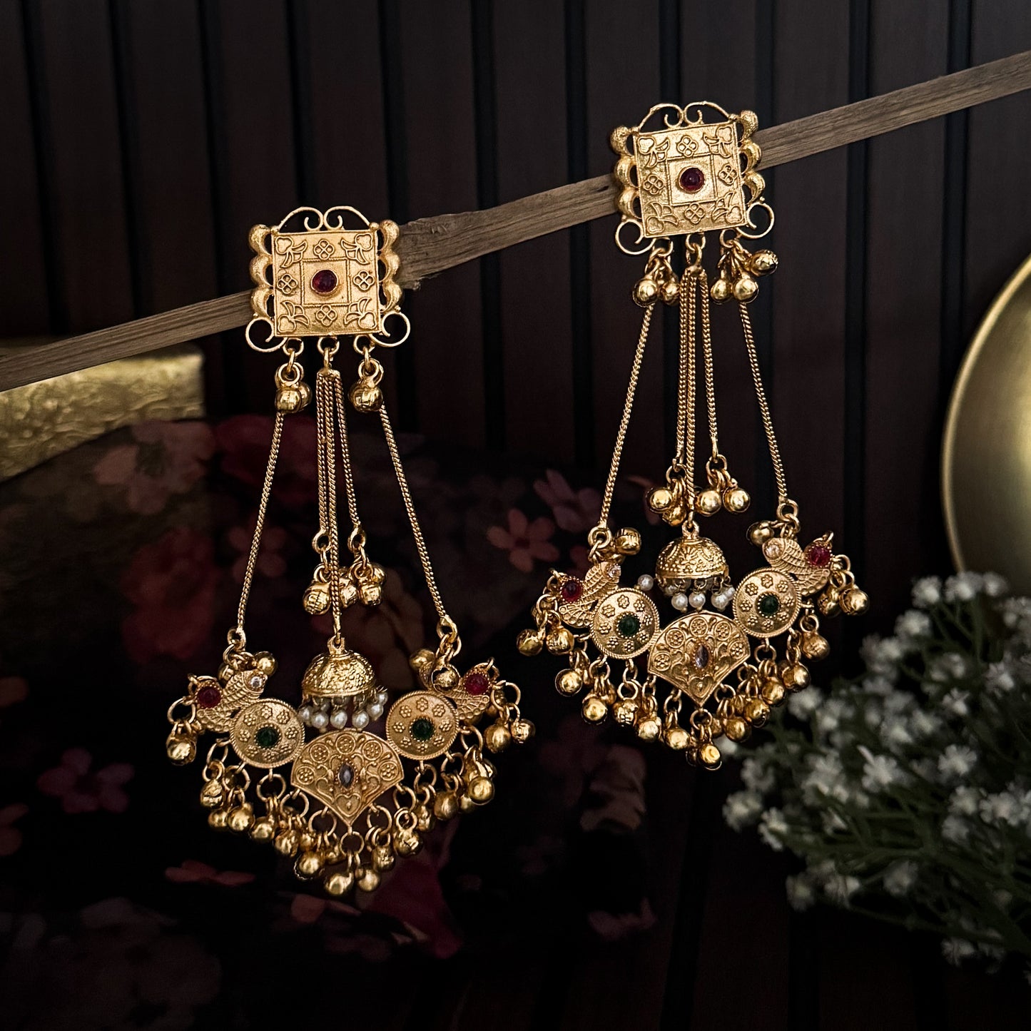 Kavyanshi Kashmiri Brass Dejhoor Ghungroo Jhumka Earrings - Golden